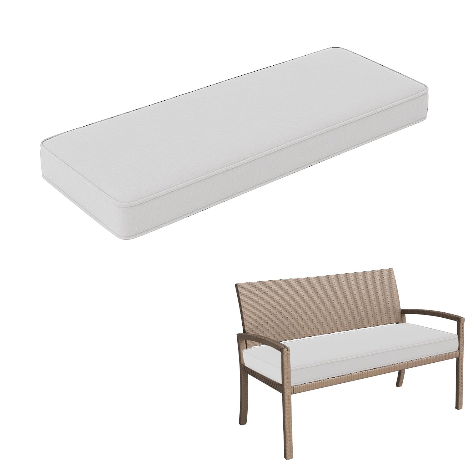 Cuscino antiscivolo per panca da giardino, lavabile, spessore 5 cm, bianco, 100 x 60 cm, perfetto per terrazza e veranda