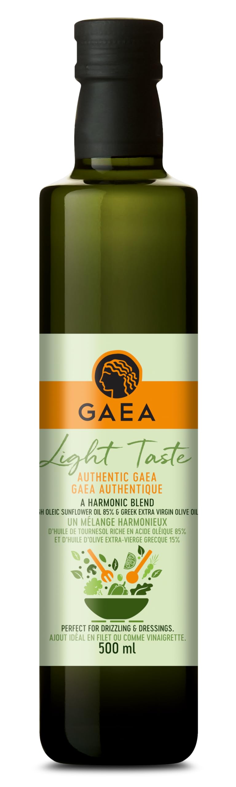 GAEA Light Blend, Fresh Extra Virgin Olive Oil & High-Oleic Sunflower Oil (15%/85%), Smooth, Delicate Flavor for Salads & Dressings, 500ml Bottle, Natural & Greek Made