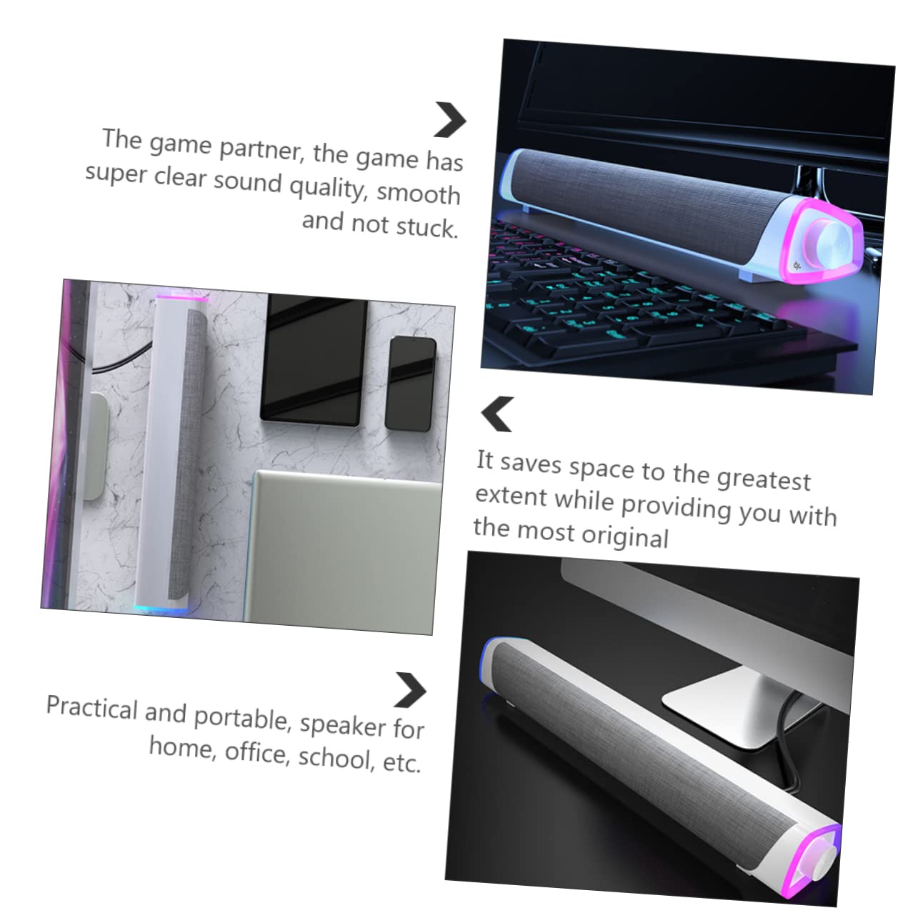 SEWACC Wired Sound Bar for Mini Stereo Speaker Sound Box Music Player Dual Speaker White