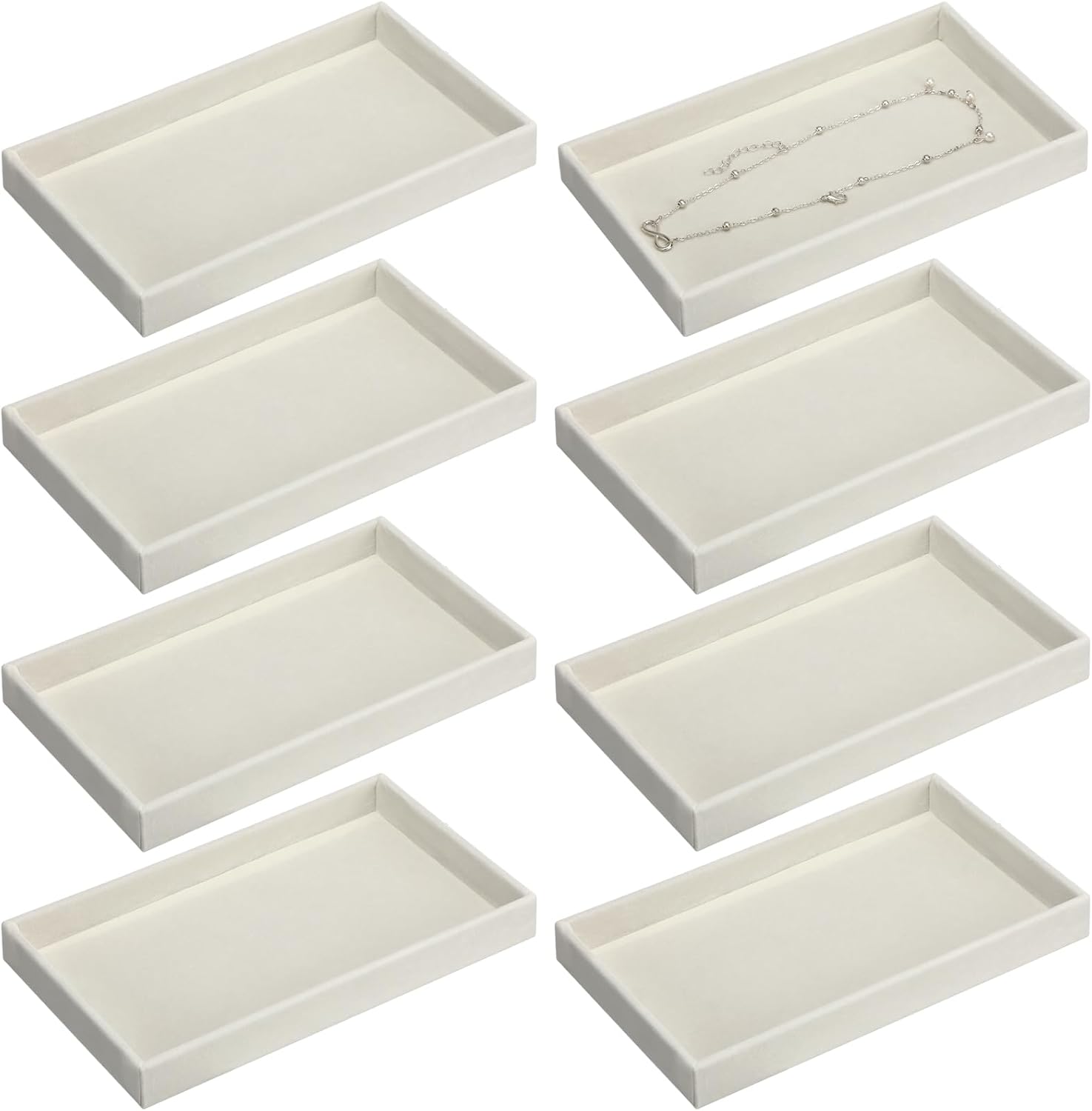 Inbagi 8 Pcs Small Velvet Jewelry Tray Stackable Jewelry Drawers Organizer Trays Jewelry Storage Trays 8.3 x 4.7 x 1 Inches (Beige)