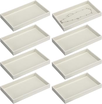 Inbagi 8 Pcs Small Velvet Jewelry Tray Stackable Jewelry Drawers Organizer Trays Jewelry Storage Trays 8.3 x 4.7 x 1 Inches Beige