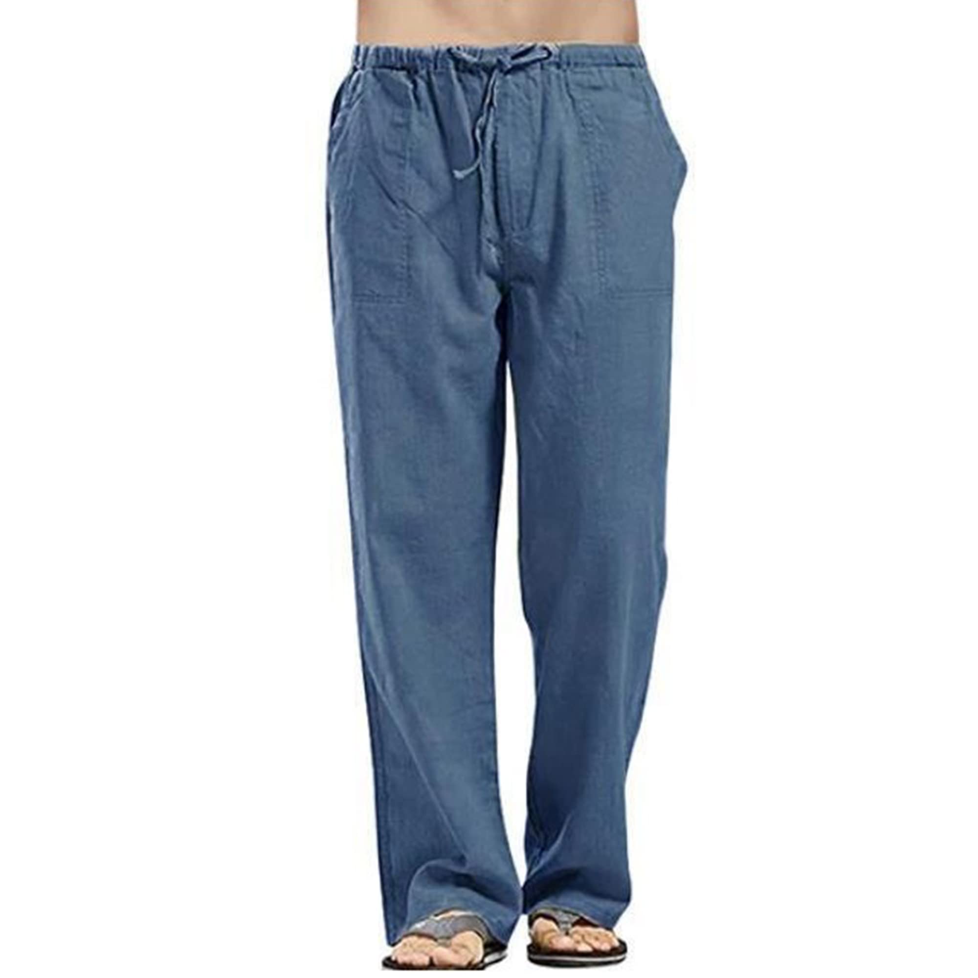 Sprifloral Herrenhose aus Leinen einfarbig entspannte Passform lässige Yogahose gerade Beine Hose