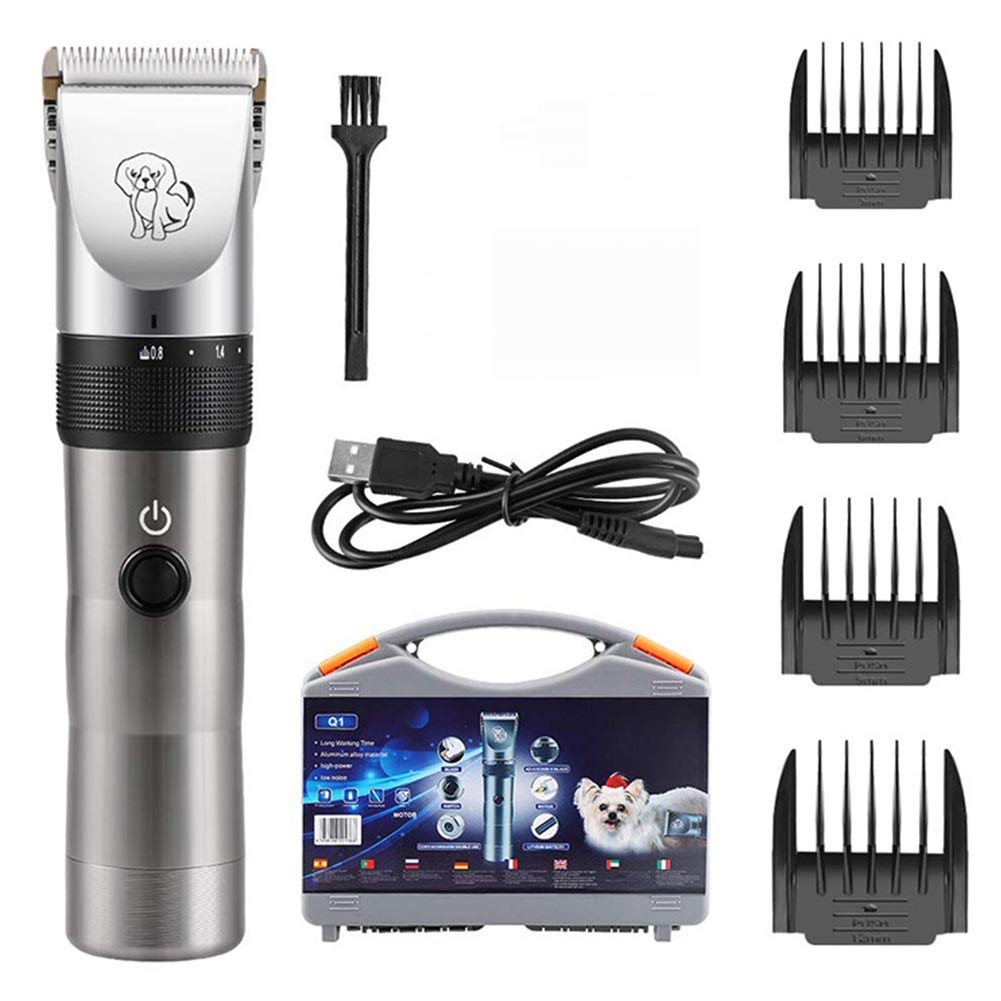 MAJUN Pet Clipper Elettrico, Regolabile Low Noise di Ricarica USB Cane del Rasoio, Gatto Capelli Clipper cesoie con 4 Pettine e Spazzola di Pulizia