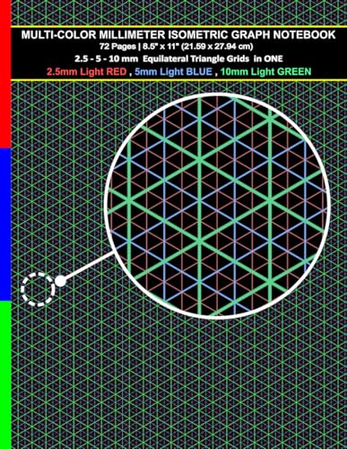 Multi-Color Millimeter Isometric Graph Paper Notebook with Black Background: 72 Pages | 8.5