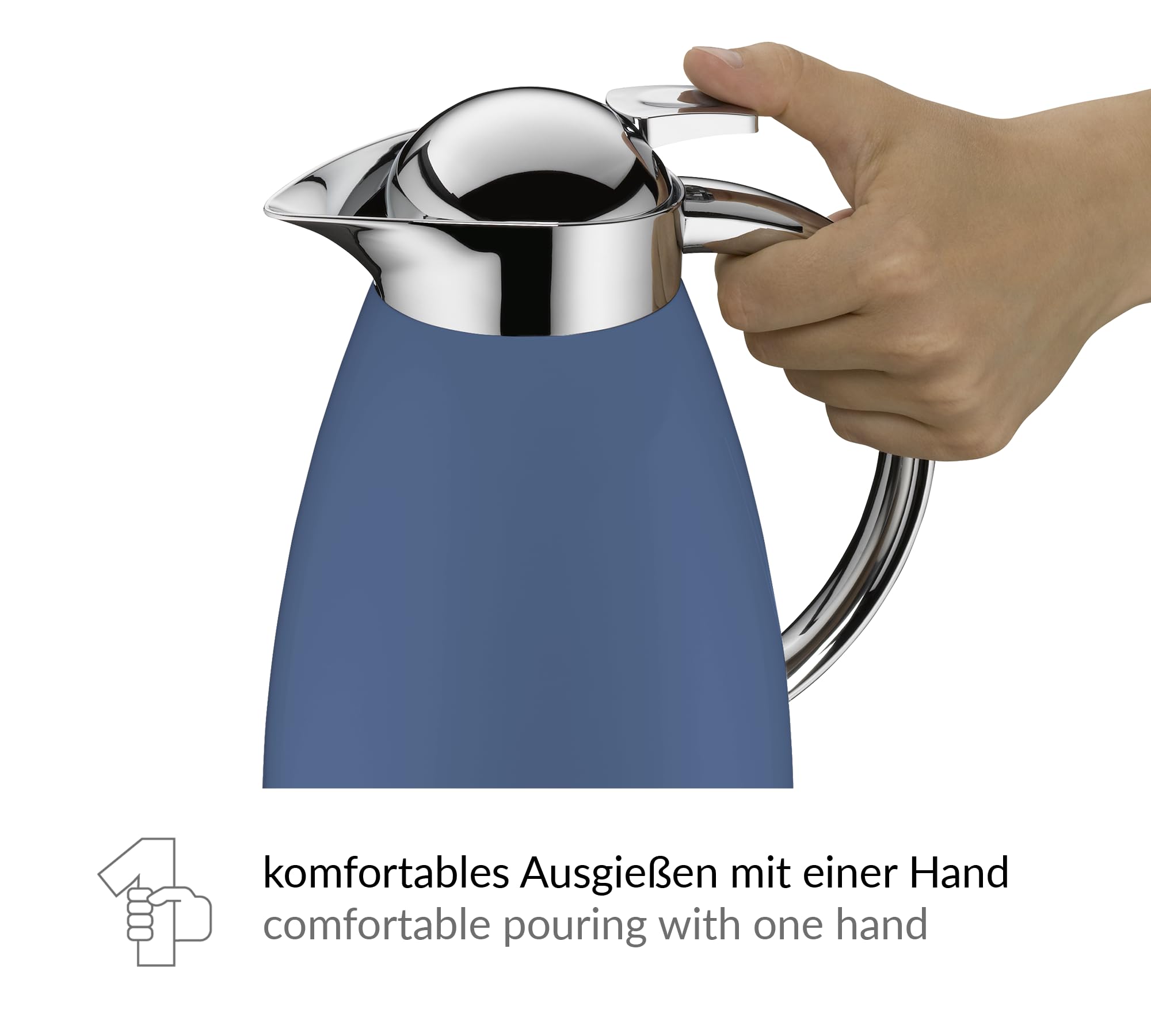 alfi SIGNO - Caraffa termica in acciaio INOX con inserto igienico in vetro temperato, chiusura a vite con comodo pulsante, impugnatura ergonomica, con una sola mano, ideale come caffettiera da caffè,
