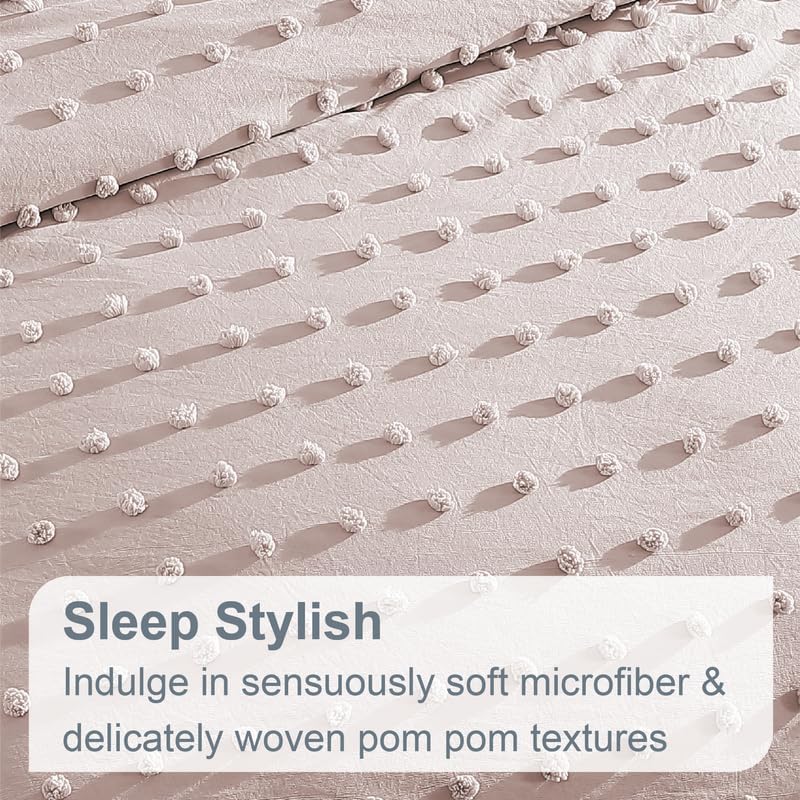 Image of Swift Home Full /Queen Blush Comforter Set - Decorative Tufted Pom Poms Bedding Set - 3 Pieces Bed Linen, 1 Comforter and 2 Pillow Shams