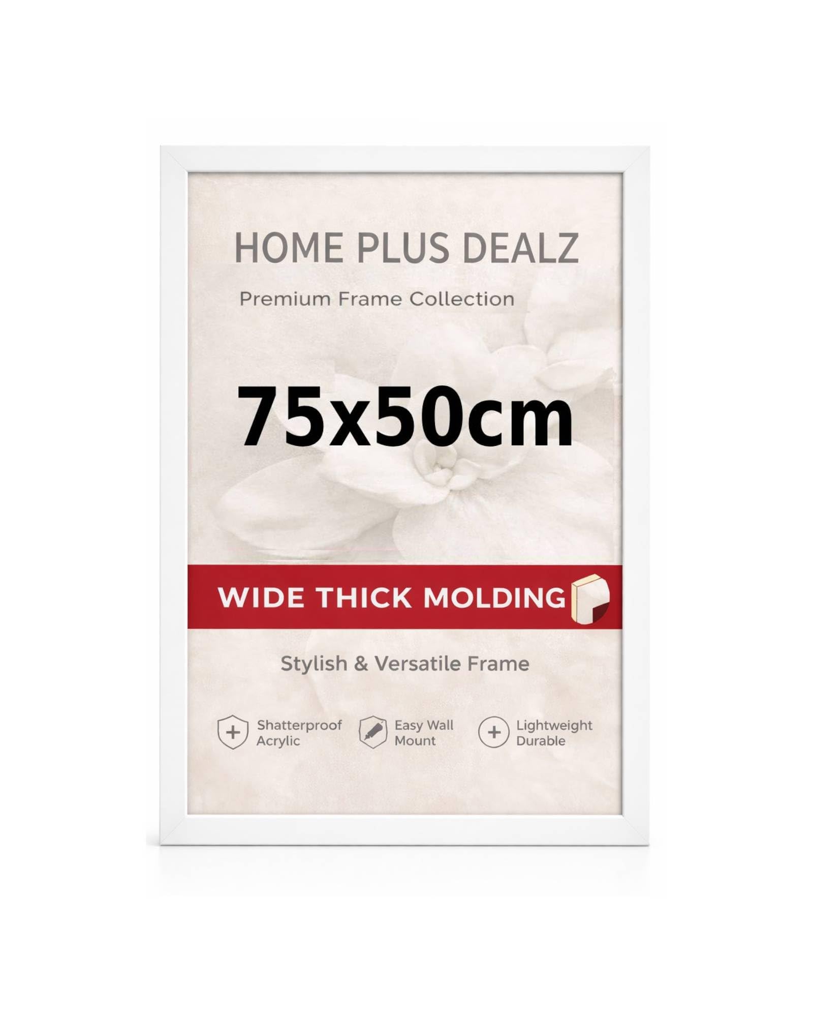 Home Plus Dealz 75x50 cm White MDF Wall Picture Frame with Protective Clear Acrylic Front – Modern Photo, Poster & Art Print Display — image 1
