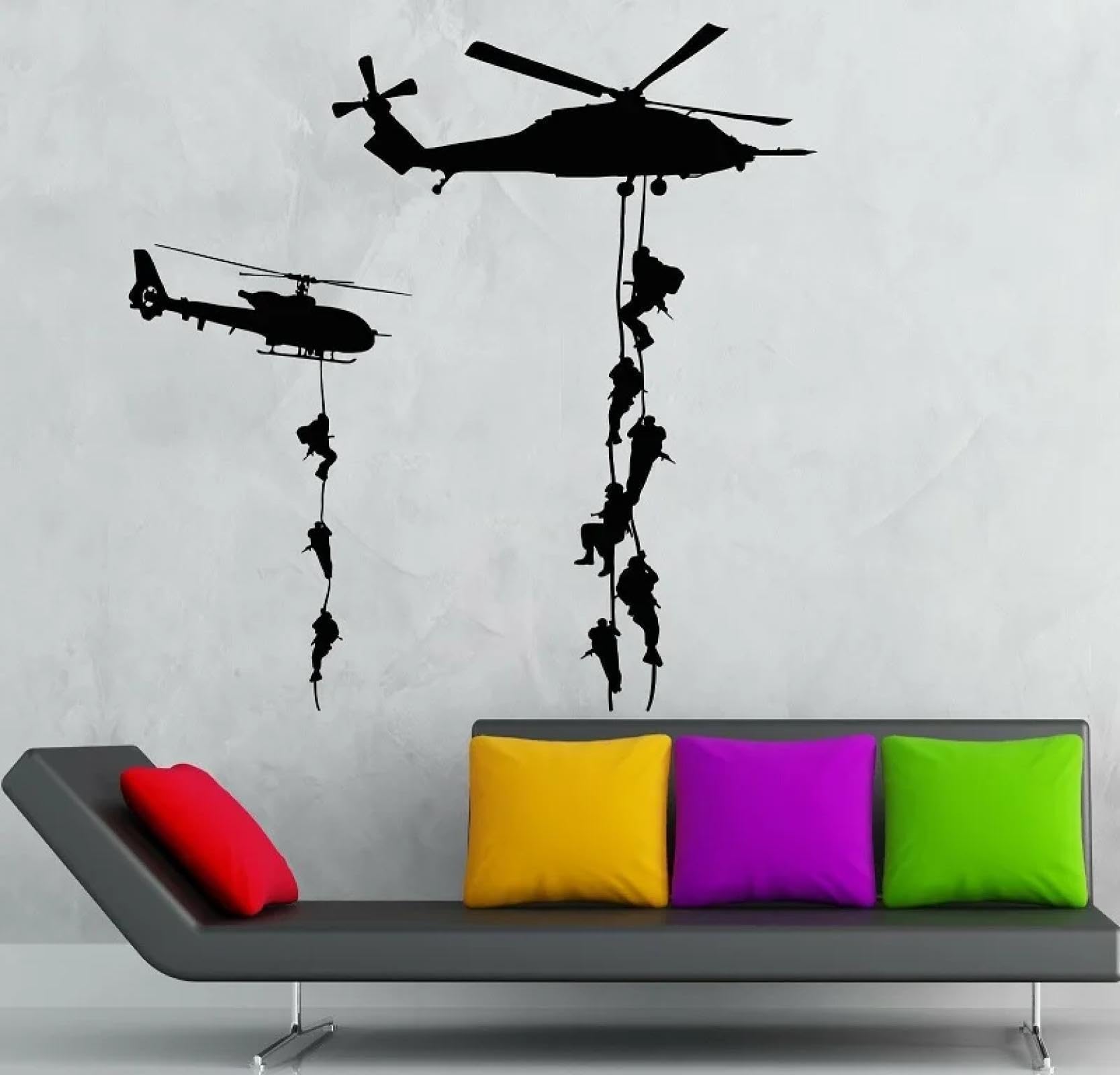 Youousi Black Marine Corps Military War Soldier Wall Decals Helicopter Decals Children's Room Playroom Living Room Wall Art Decals