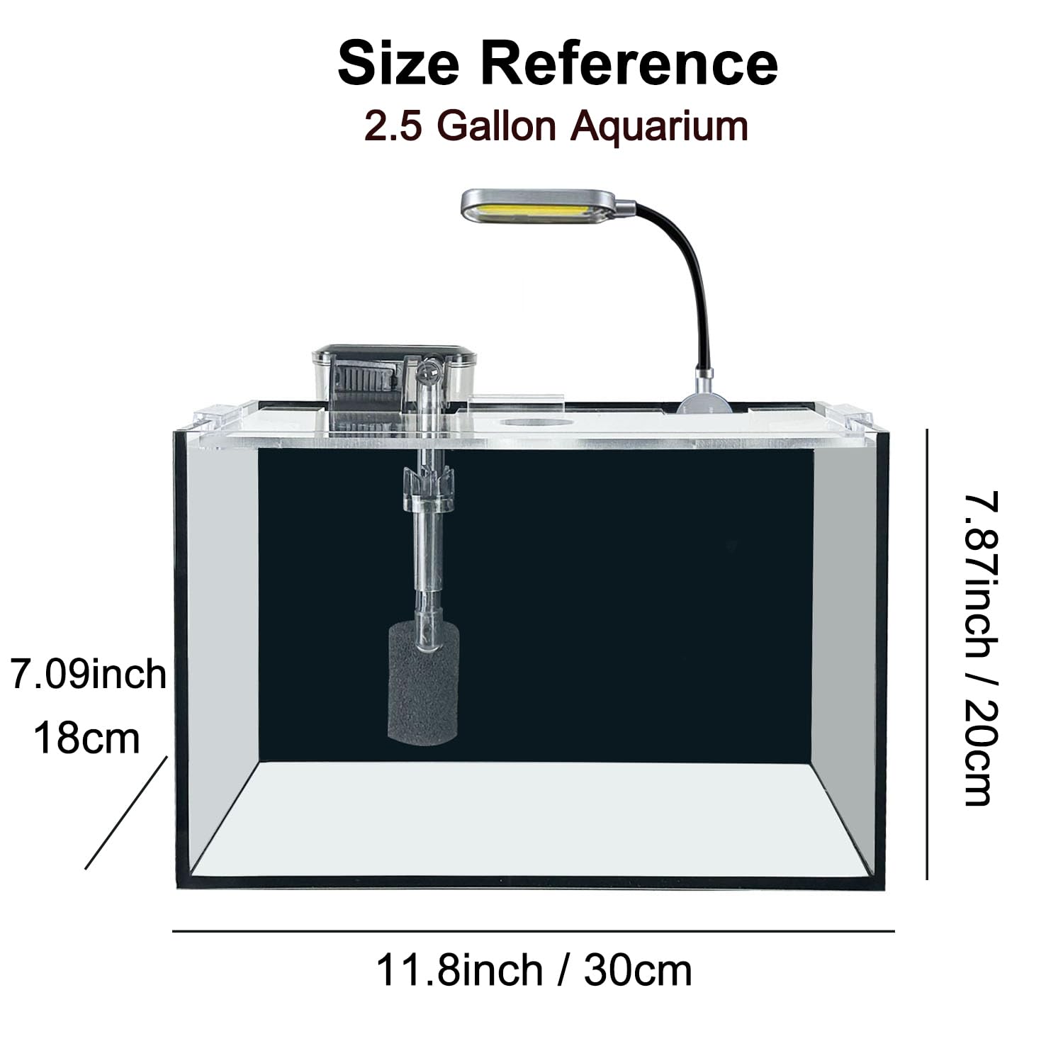 Kits de iniciación para peceras de 2.5 galones, con luz LED, bomba de filtro, cubierta, acuario pequeño Betta (30 x 18 x 20 cm)
