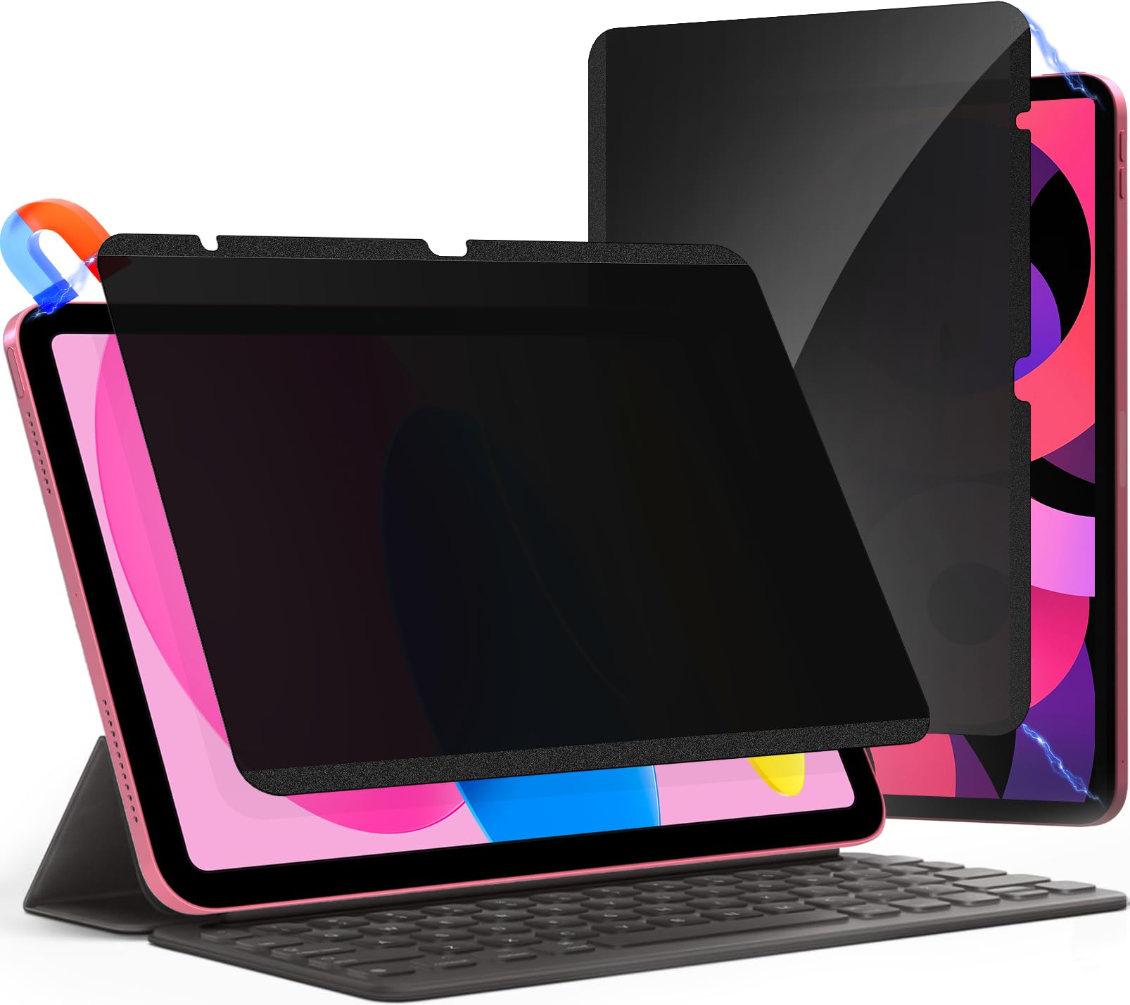 Upgraded 360° Magnetic Privacy Screen Protector for iPad 10th generation (2022) / 11th generation (2025) (Landscape+Portrait Privacy), Removable 4-Way