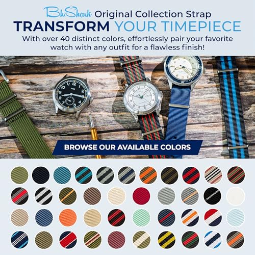 Image of BluShark - Original Collection Military-Style Waterproof Watch Strap, Fits All Timepiece Brands, Durable Nylon Wristwatch Accessories with Stainless Steel Buckle - 18mm, 20mm, 22mm & 24mm Watch Bands