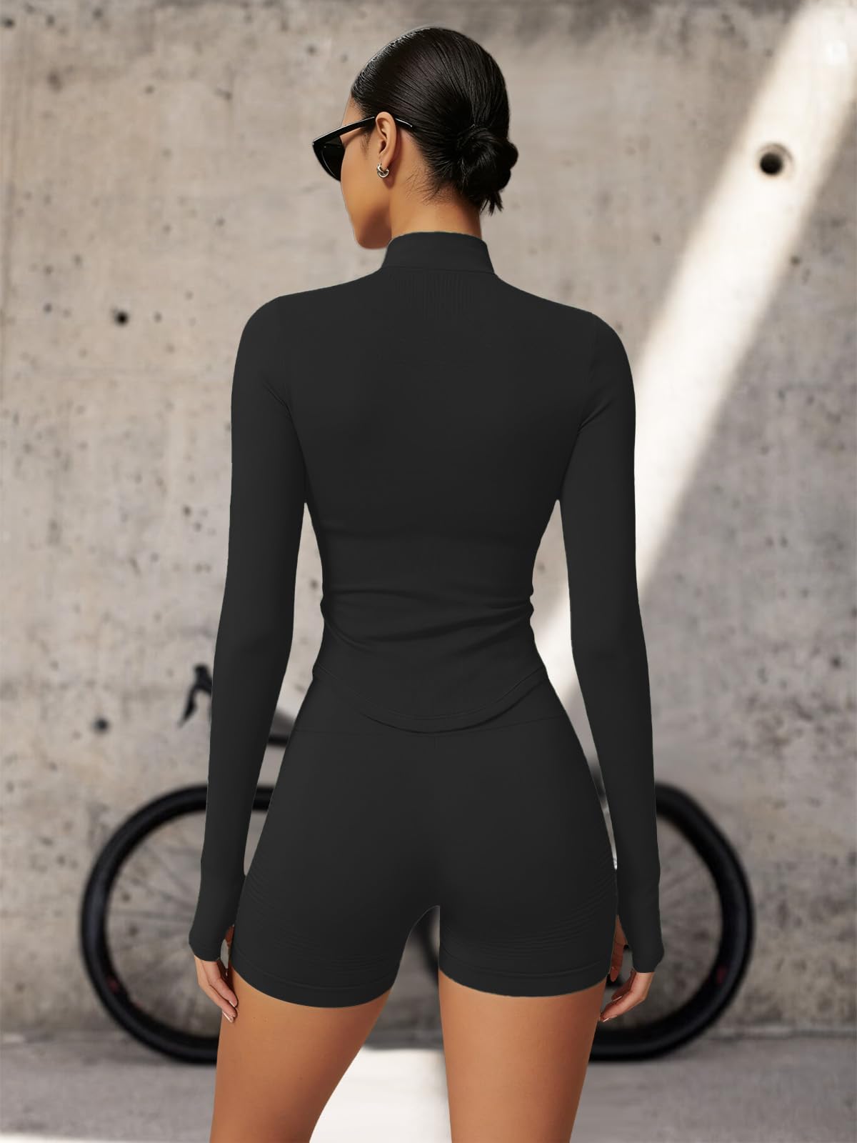 Chaqueta de entrenamiento para mujer, camiseta deportiva de manga larga con cremallera y diseño de agujero para el pulgar, ajuste delgado, atlética para gimnasio y yoga — view 5
