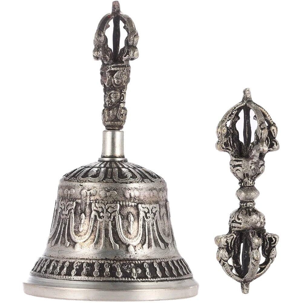 Fituenly As Shown Tibetan Buddhist Meditation Bell And Dorje Set Antique Brass Bell Religious Handmade Vajra Dorje Prayer Bell For Meditation Prayer Yoga