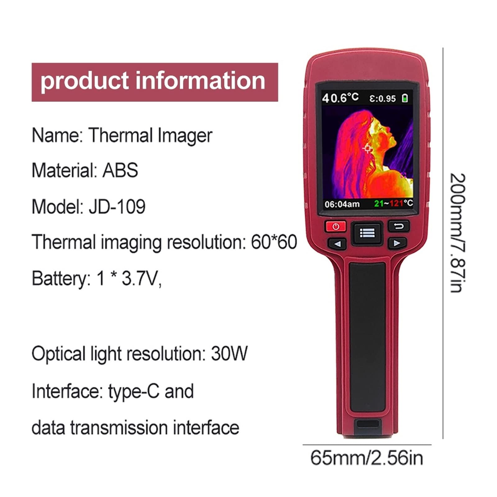 Kamera termowizyjna, Kamera termowizyjna na podczerwień Ręczna kamera termowizyjna Rozdzielczość LCD na podczerwień 60x60 pikseli Przemysłowe wykrywanie temperatury