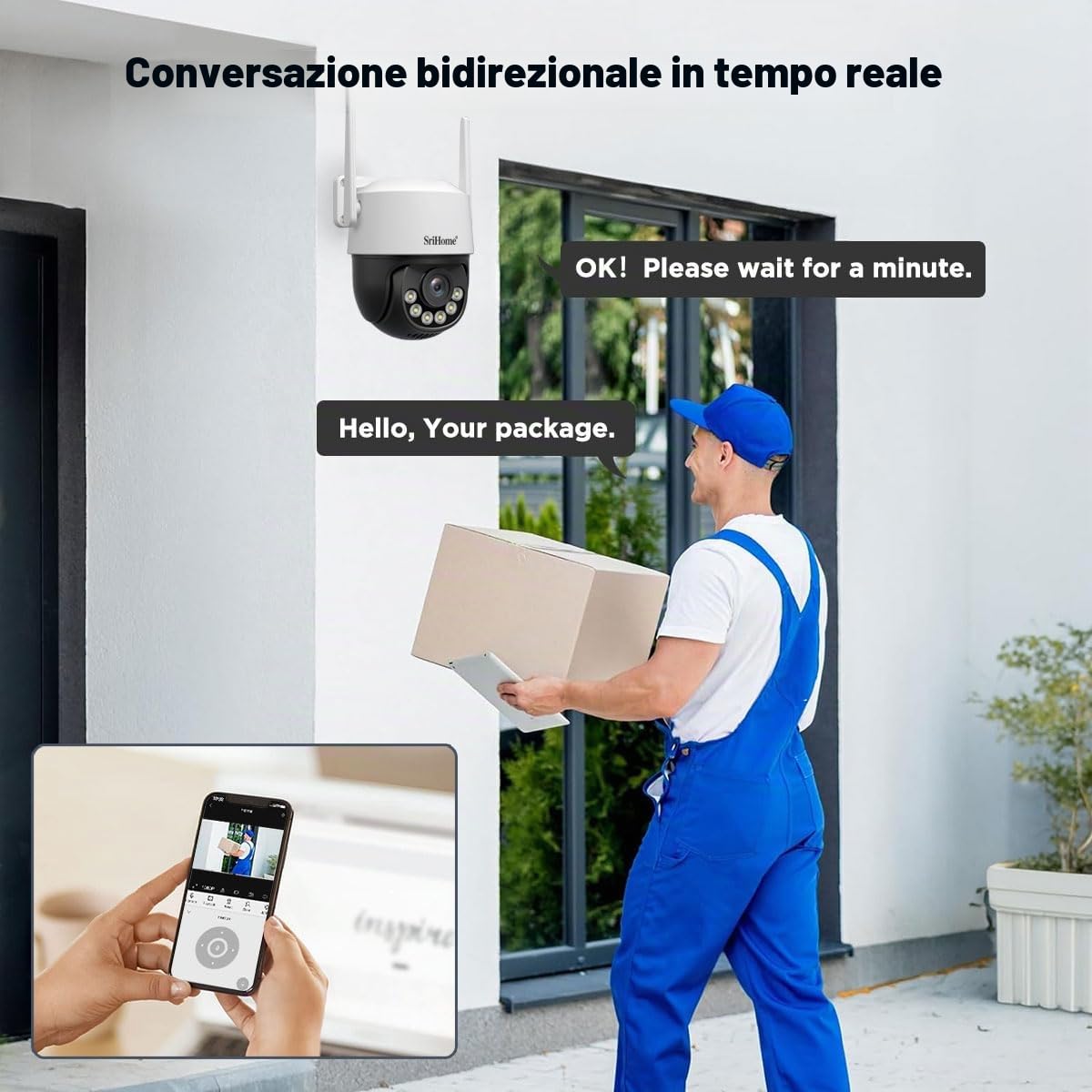 SRIHOME 8MP 2.4/5GHz PTZ telecamera di sorveglianza WiFi esterna 3X elettronico Zoom Monitoraggio Automatico Rilevamento Umano Audio Visione Notturna bidirezionale
