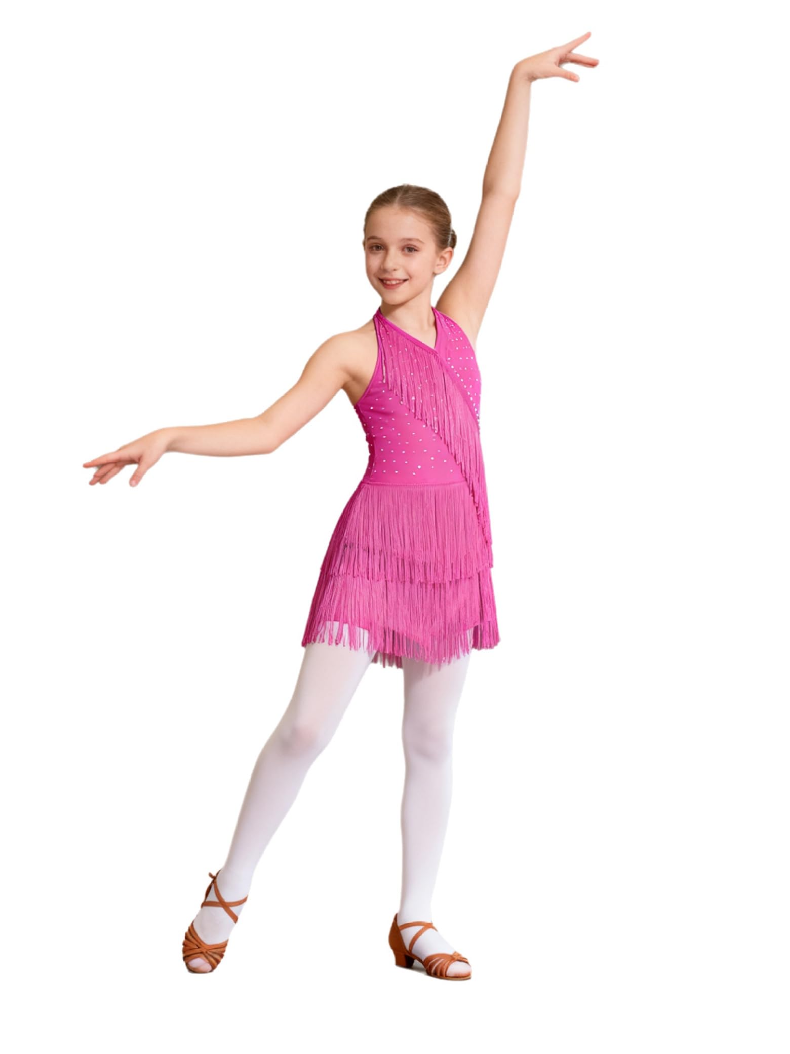 Jydiazi Vestido de baile latino para niña, con flecos, con brillantes, vestido de tango latinoamericano, Cha Cha, ropa de baile — view 12