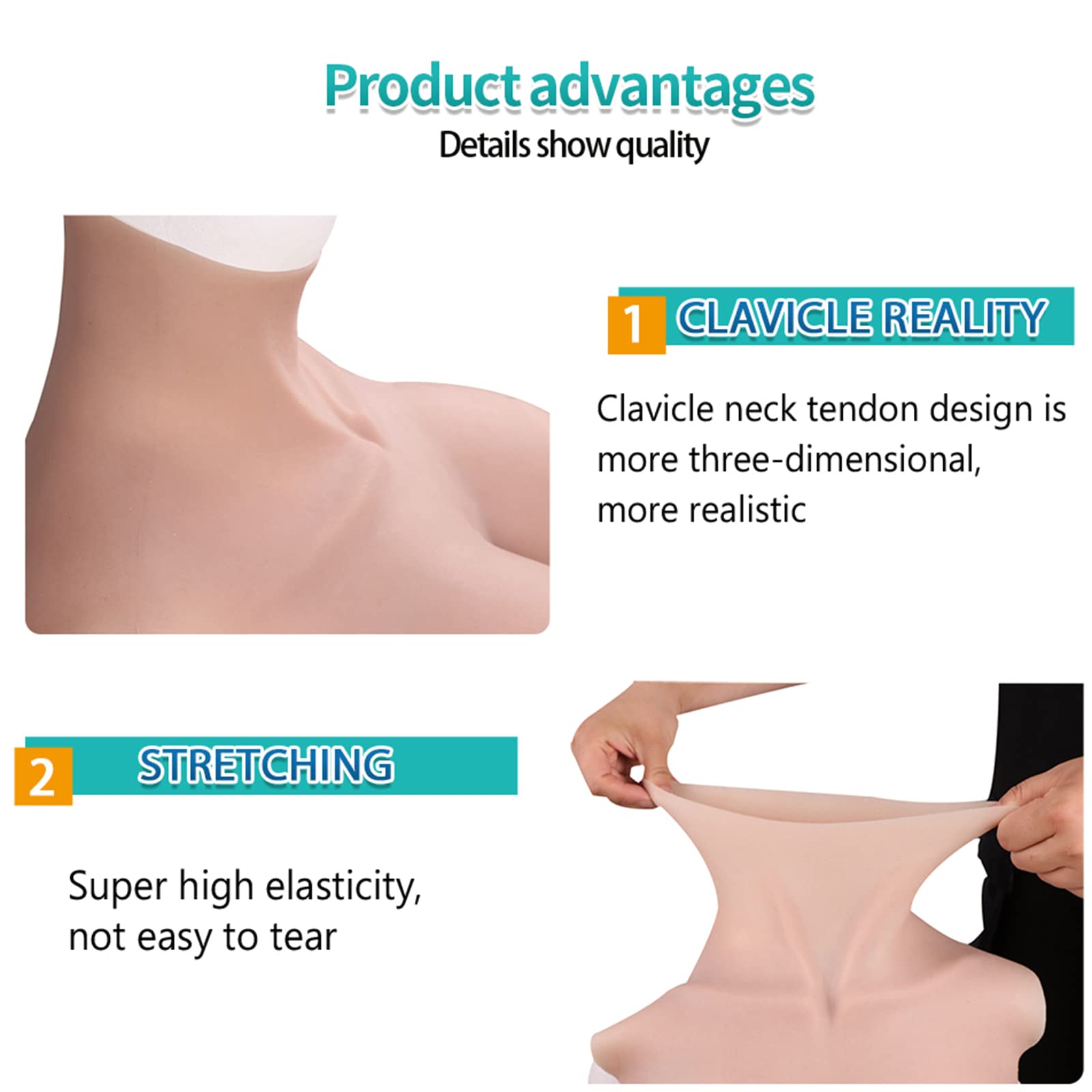 Rehausseurs De Poitrine En Silicone Forme Oval - Bonnet G, Taille 8XL, Blanc - Neuf, Straps Personnalisables