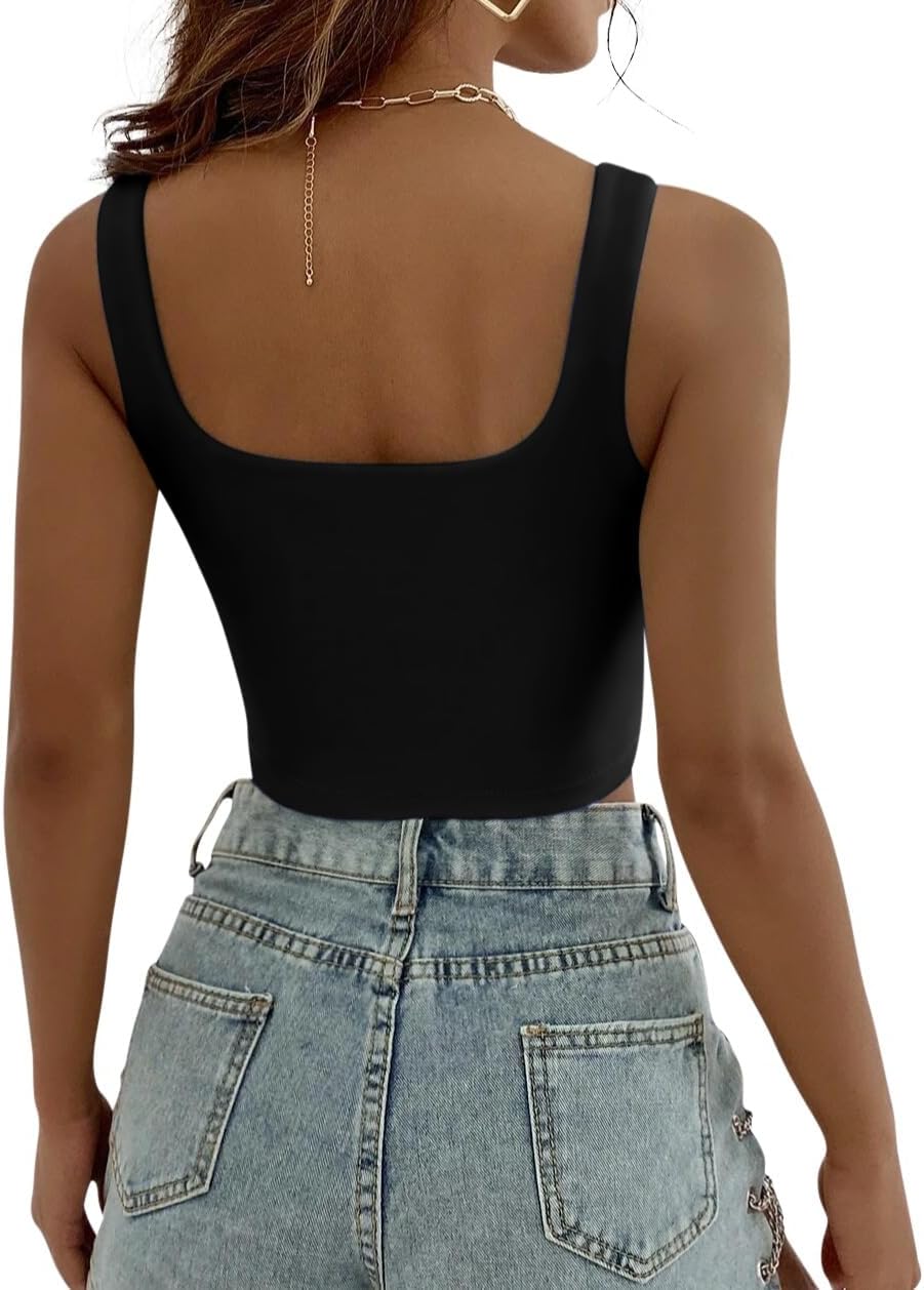 Sweet Hearts Crop Top for Women- Sleeveless Double Layer Square Neck Tank Workout Fitness Casual Basic Tank Top Made in USA - Image 2