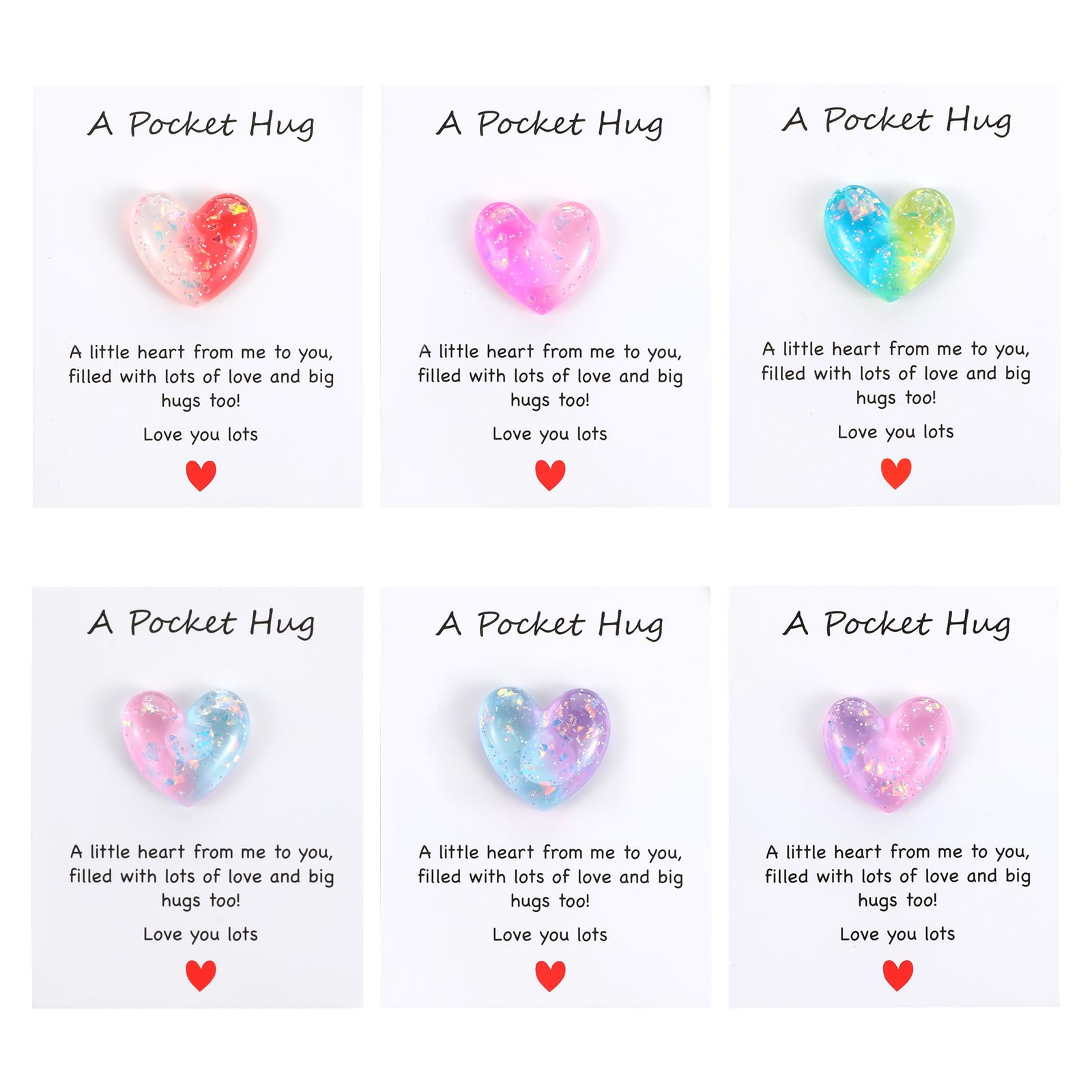 YUXIANLB 6 Pcs Pocket Hug Gift Set Heart Keepsake Tokens with Inspirational Greeting Cards Cute Thoughtful Gifts for Birthdays Anniversaries Friendship Long Distance Relationships Christmas Graduation
