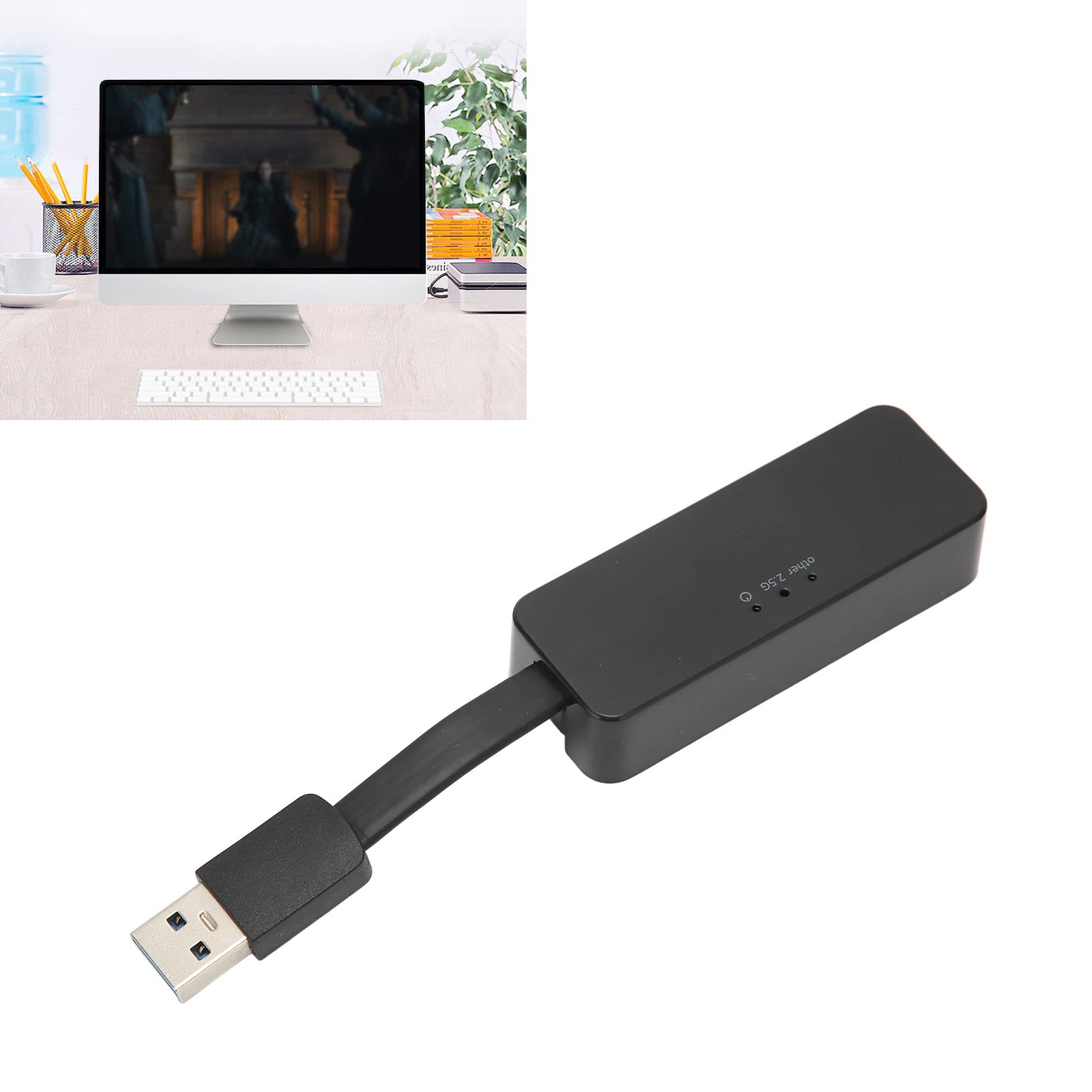 Adapter Ethernet, szybkość transmisji danych 10M/100M/1000M/2,5Gbps, wbudowany układ Rtl8156b, tryby half duplex i full duplex, USB 3.0 odpowiedni do pracy, podróży