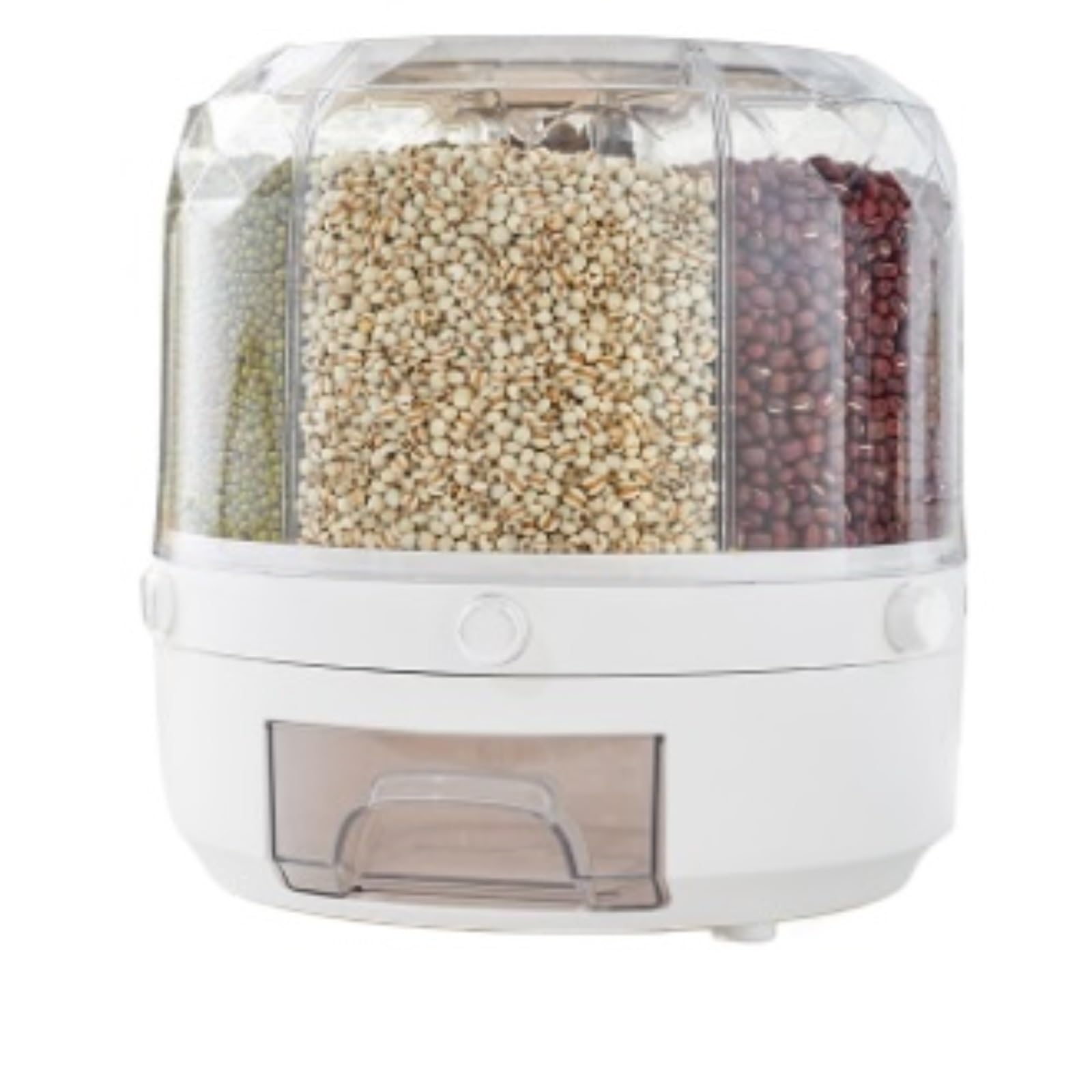 Dry Food Cereal Dispenser Rotatable Rice Dispenser Separate Storage Box For Beans Grain 6 Grid Kitchen Container Pantry Rice Container(White)