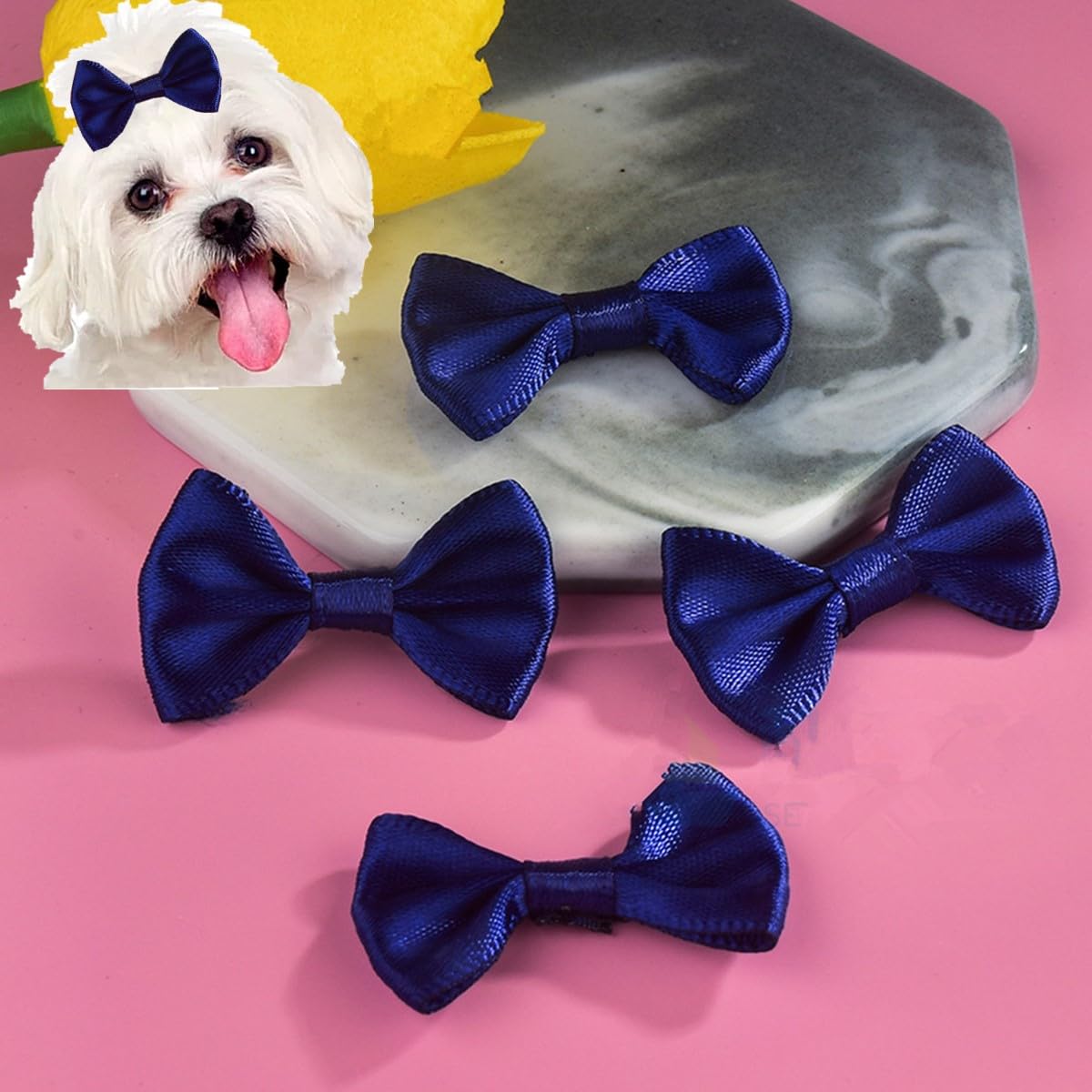 cuhair 5pcs Small Dog Hair Clips,Bow with Clip for Dogs Cats Pets,Puppy,Yorkshire Maltese,Dog Hair Grooming Accessories Bow (dark blue)