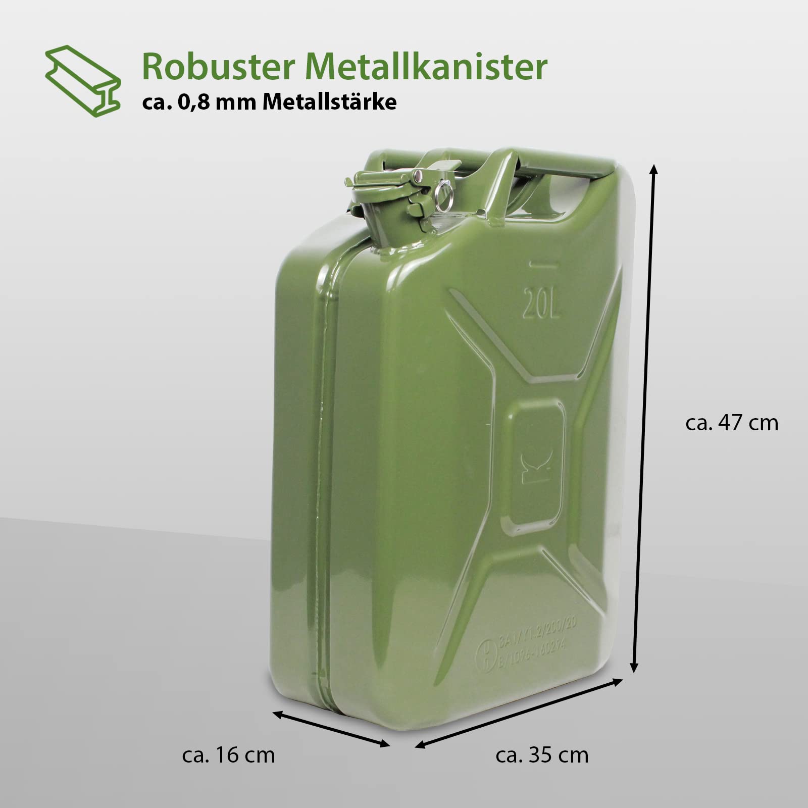 2x TRUTZHOLM Benzinkanister Kraftstoffkanister Metall 20 Liter Olivgrün mit UN-Zulassung - Kanister für Benzin und Diesel