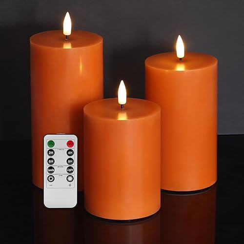 Miniatura 9 de Velas de pilar sin llama con parte superior plana negra con control remoto, cera real parpadeante, funciona con pilas, velas LED góticas  3 pulgadas