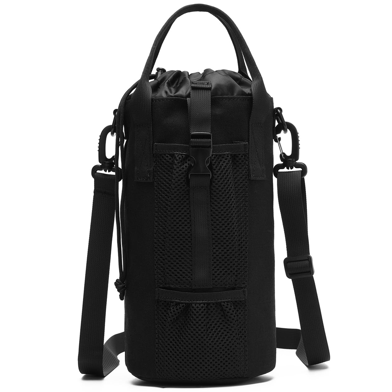 Tactical Molle Water Bottle Pouch 6L/170 oz Columnar EDC Bag Holder with Shoulder Strap and Handle (Black)