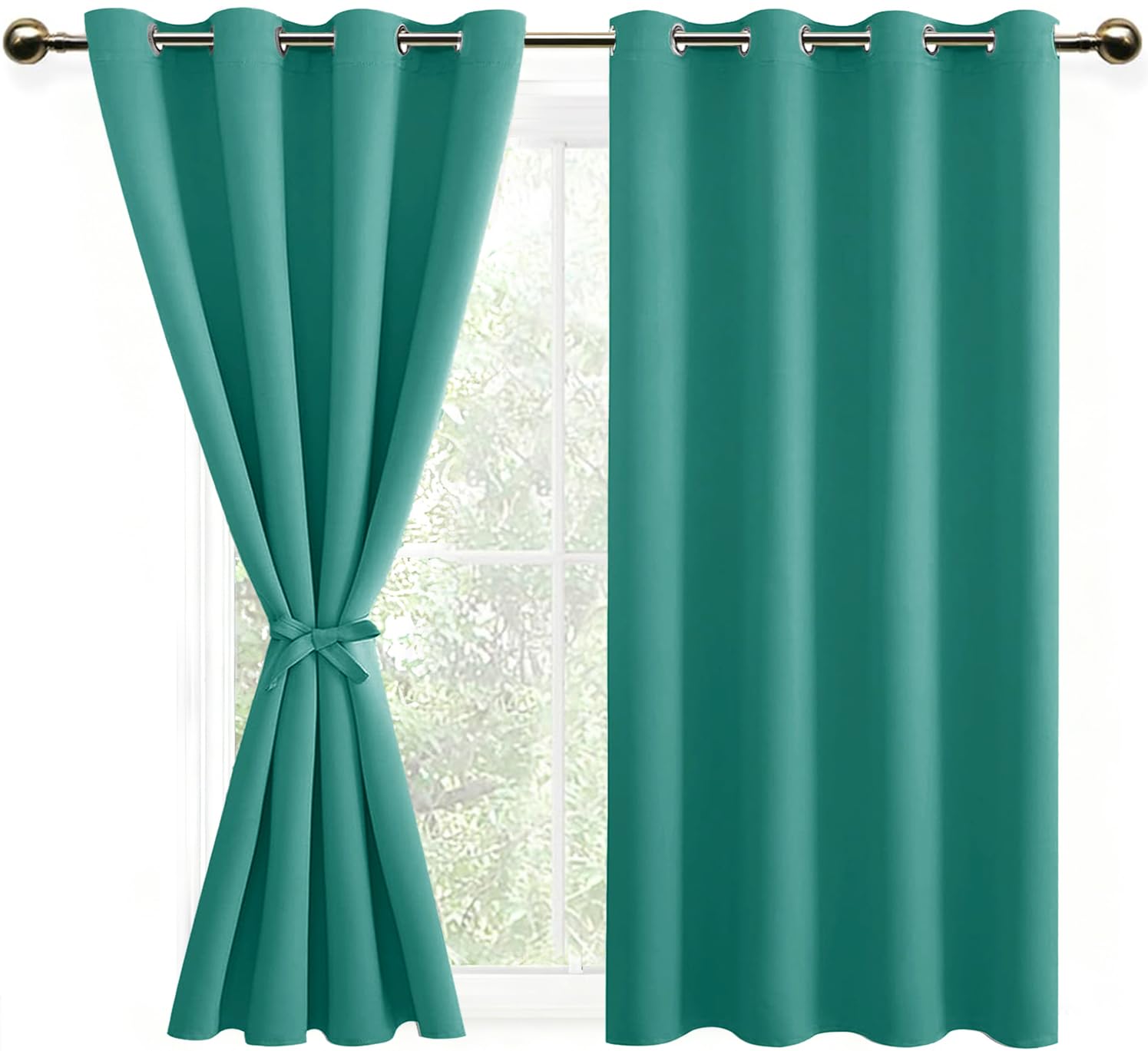 DWCN Blackout Curtains for Bedroom with Tie Backs Thermal Insulated Room Darkening Window Curtains for Living Room 52" Wide x 54" Drop Peacock Blue 2 Panels