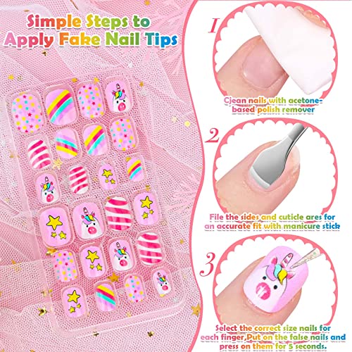 144 Pieces Kids Press On Nails For Girls, Acejoz Summer Style Girls Fake Nails Stick On Nail Tips Children Full Cover Short False Fingernails For Boys Girls Kids Nail Art Decoration #TOP4