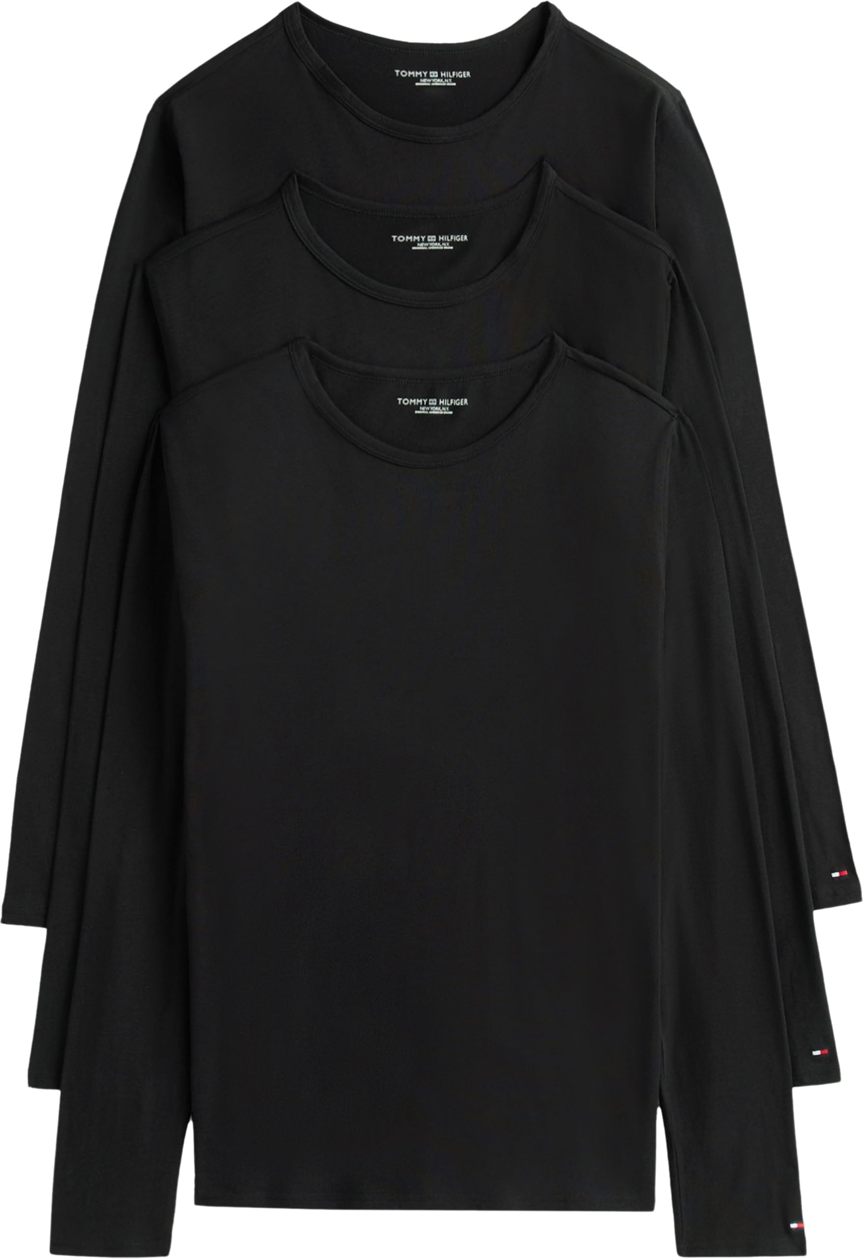 Tommy Hilfiger Magliette Maniche Lunghe Uomo Confezione da 3 Basic, Nero (Black/Black/Black), M