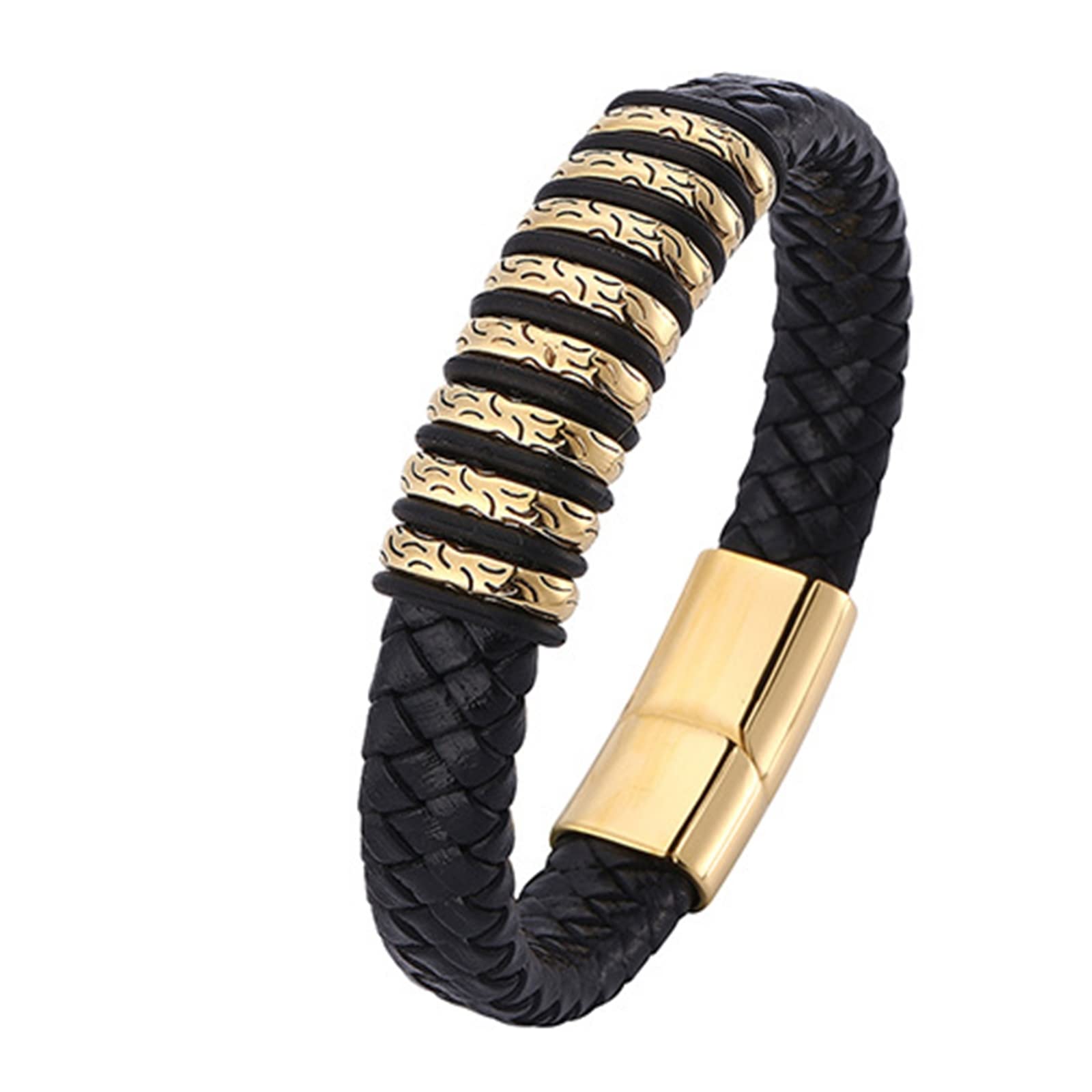 Armband Herren Gold，Geflochtenes Lederarmband Im Vintage-Stil Mit Magnetischer Schnalle Rostfreier Stahl Armband Herren