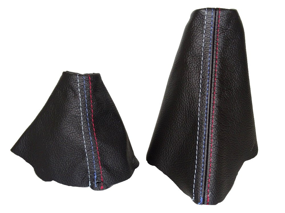 The Tuning-Shop Ltd compatible with Shift & E brake Boot For BMW E90 E91 E92 E93 2005-2013 Automatic Black Genuine Leather M3 /// Stitching