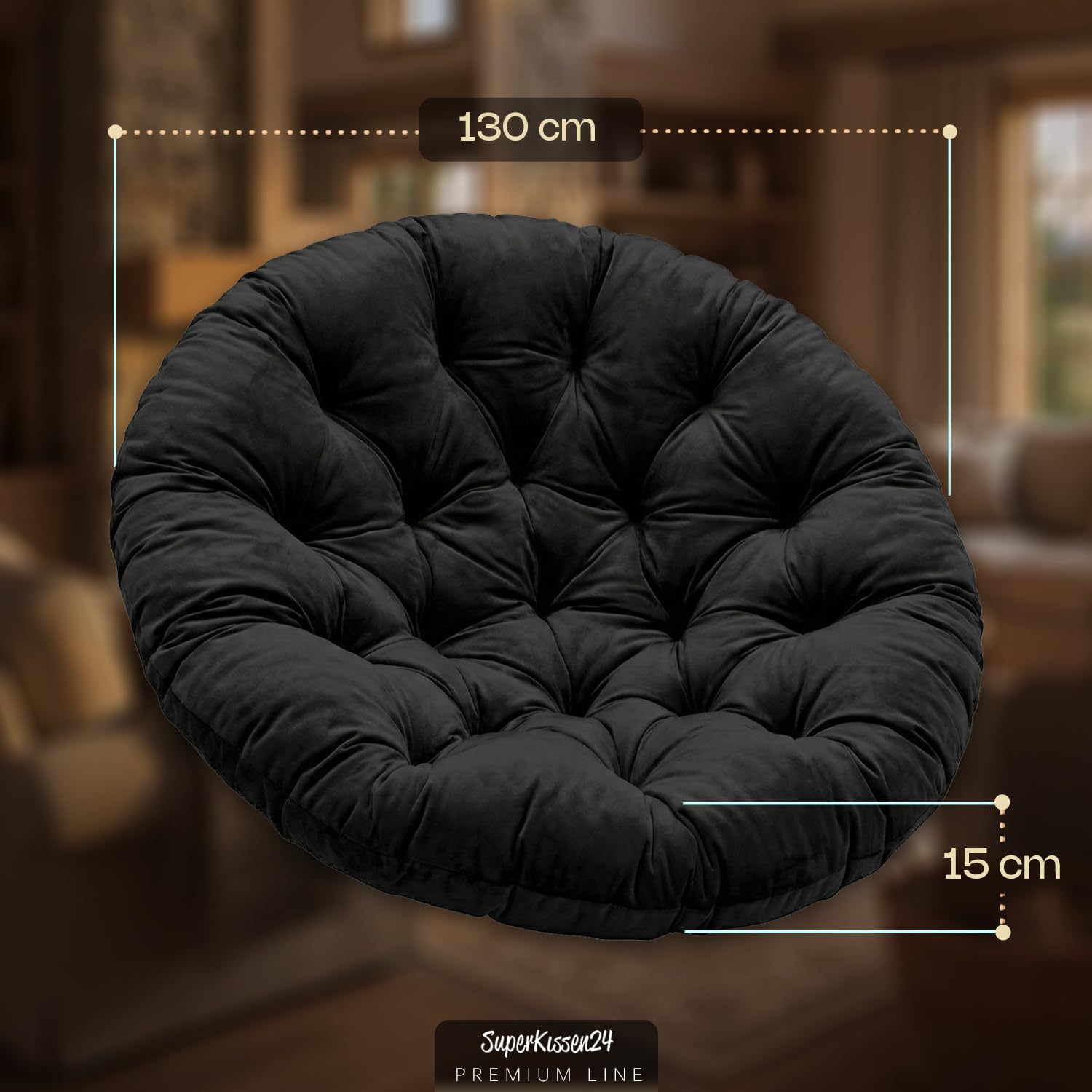 SuperKissen24. Cojín para Silla Colgante – Cojín Redondo con Fibra de Silicona – Cojín para Columpio Colgante de Tela de Terciopelo – Asiento Colgante – Interior y Exterior – Cojín Decorativo para