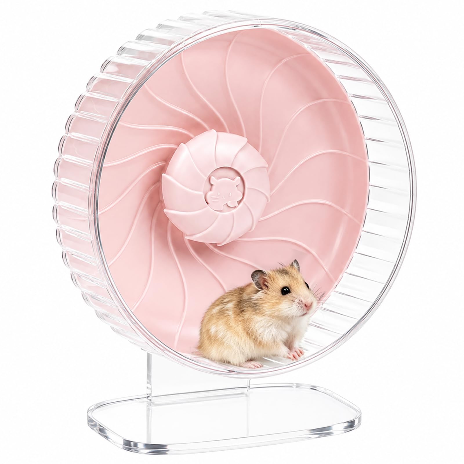 Silent Hamster Wheel – 26.5cm with Adjustable Stand for Happy Syrian Hamsters, Hedgehogs, Mice & Small Pets, Cage Accessory,Pink