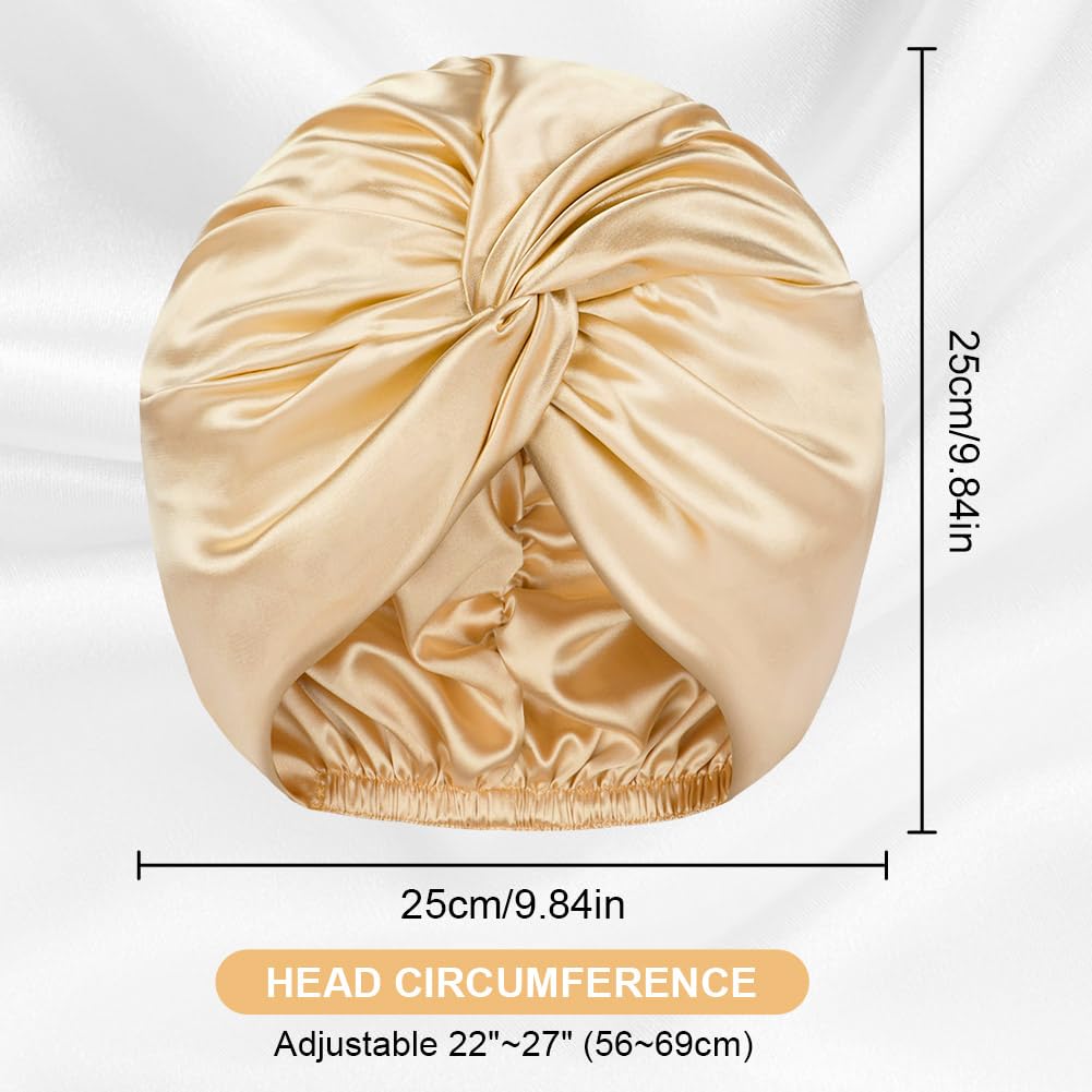 AOGOE Silk Hair Bonnet for Sleeping Double Layer Sleep Cap, Silk Sleep Cap with Elastic Bow, Night Sleep Cap - Image 2