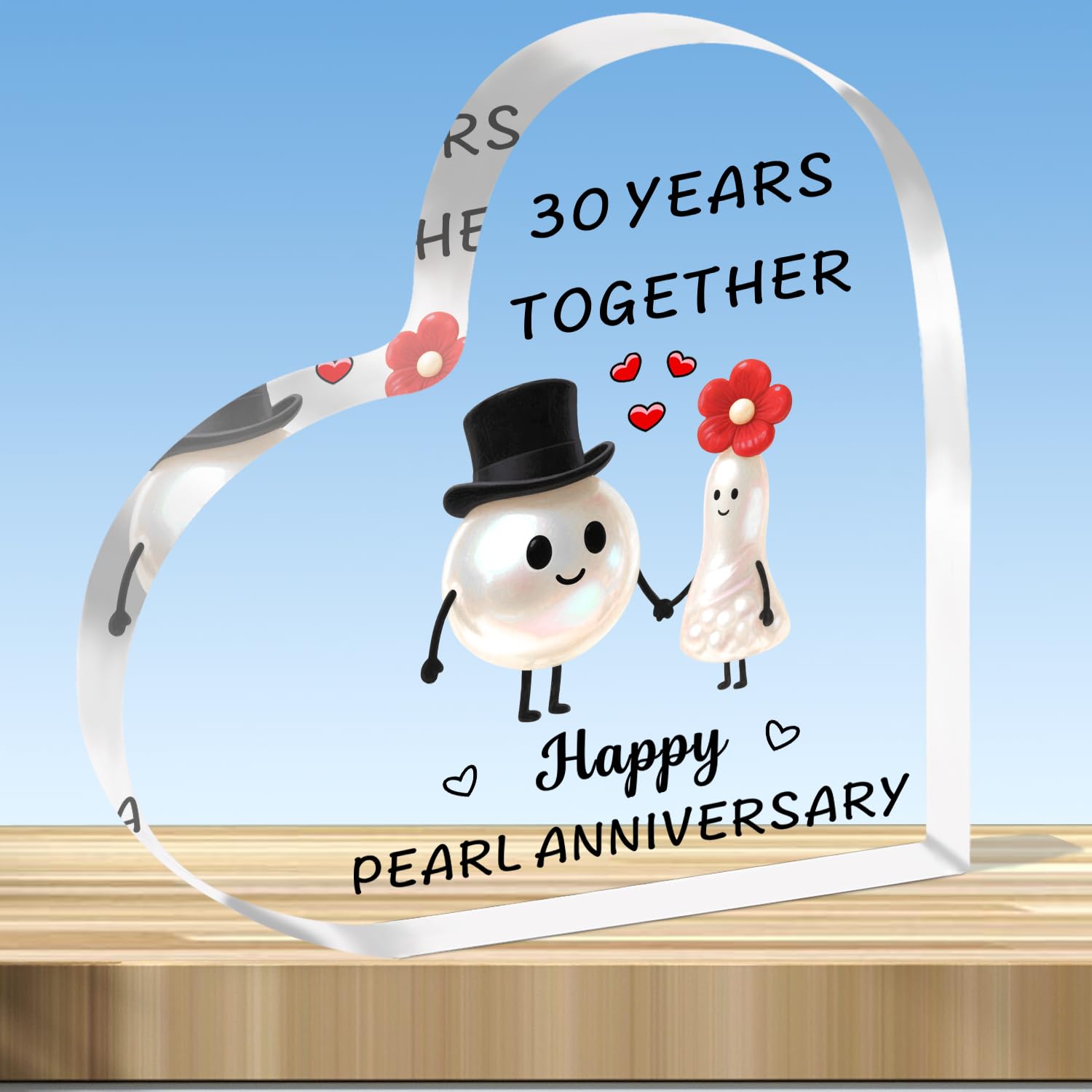 JMIMO 30th Wedding Anniversary Plaque Gifts 30 Years Together - Happy Pearl Anniversary Heart Shaped Acrylic Plaque for Couple Wife Husband