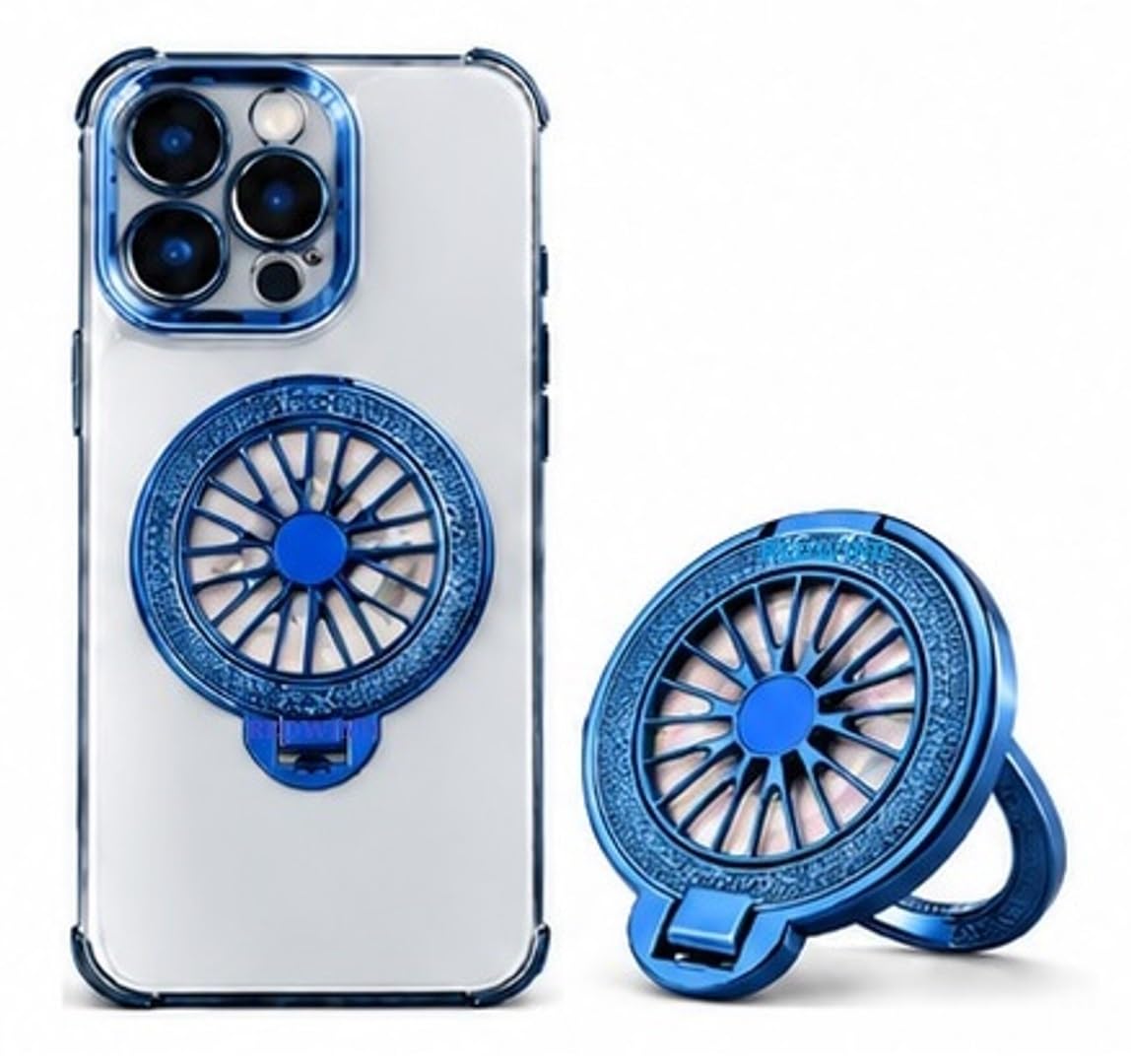 redwind rotating mobile ring holder & stand with 360° spinner | stress relief finger grip | vintage wheel design universal adhesive phone holder for iphone & all smartphones(blue)