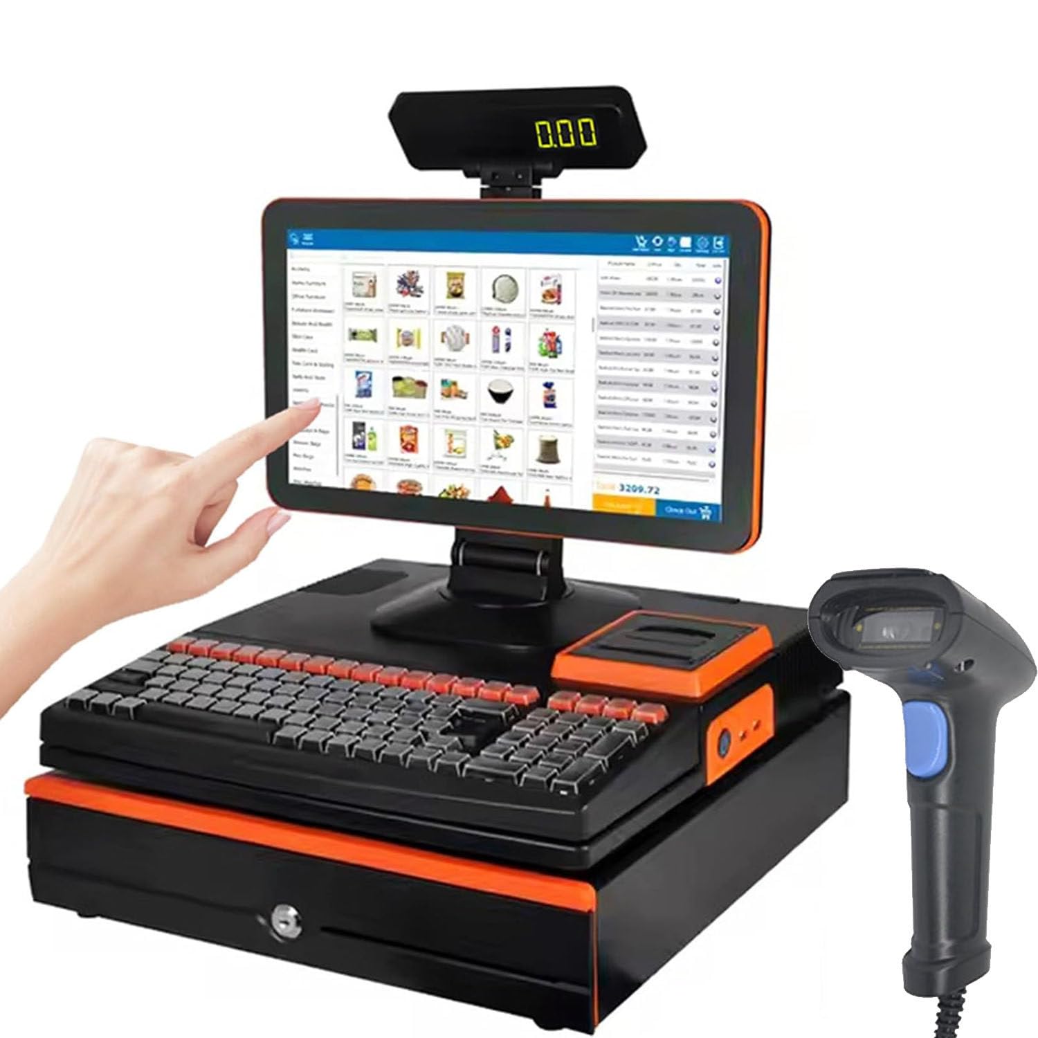 Caisse Enregistreuse Intelligente,Caisse Enregistreuse Tactile Tout, Imprimante Thermique 58mm intégrée + Scanner portable,15,6" Écran tactile réactif,101 touches,Vente au détail/Restaurant Single