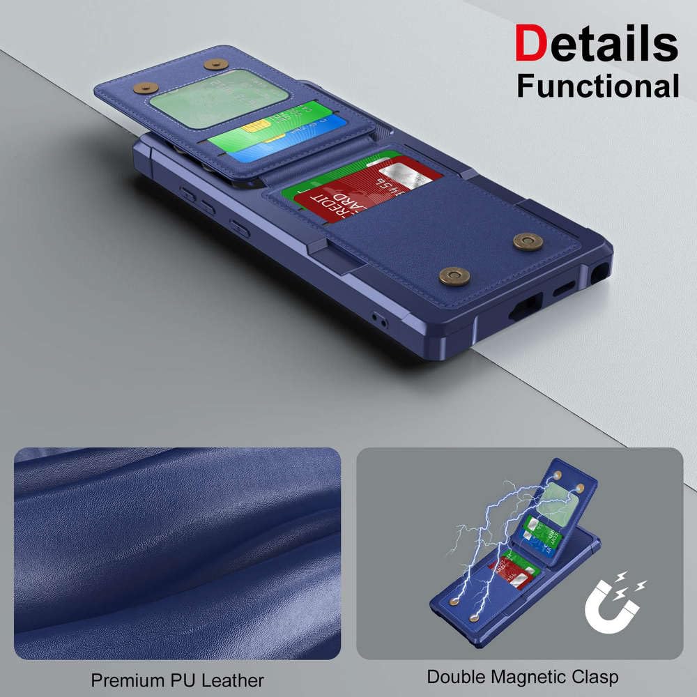 Funda Multifuncional para Samsung S25, S24 y S23 Ultra Plus, de Cuero con Tapa y Cierre de Cremallera, Color Azul, para Samsung S25 Ultra