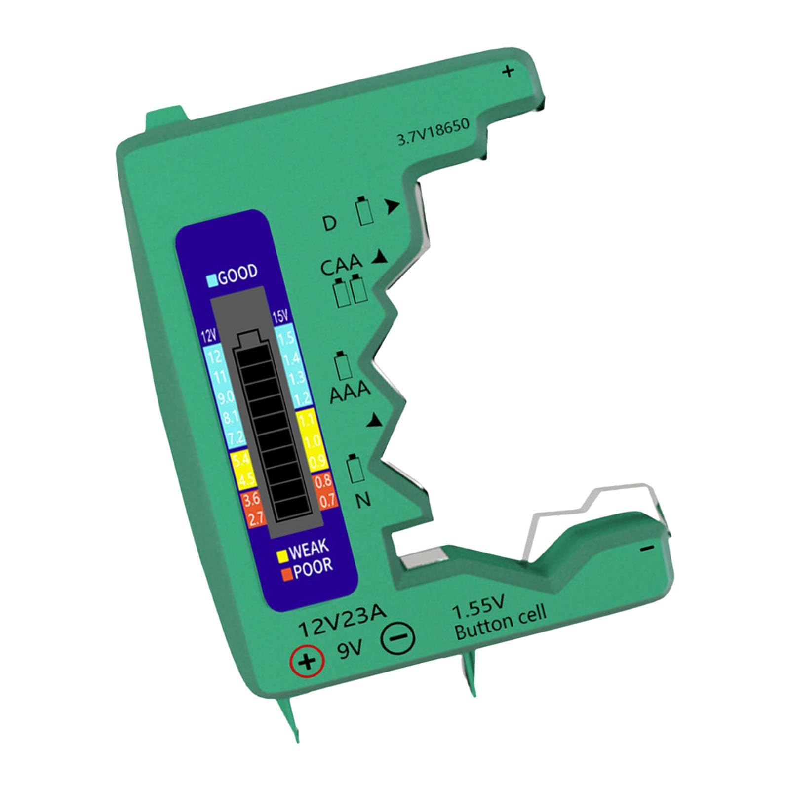 Battery Tester with LCD Display, Volts & Capacity Checker for C/D/AA / 9V / Button Cells Compact Battery Tester