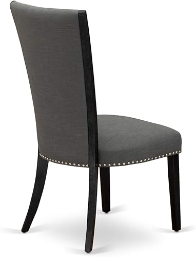 Miniatura 6 de East West Furniture VEP6T50 Verona Parson - Juego de 2 sillas de comedor acolchadas de tela de lino Gotham oscura, con ribete de clavo, color negro