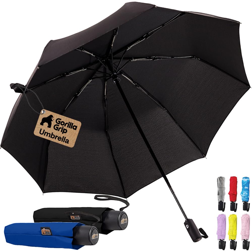 GORILLA GRIP Compact Travel Size Umbrella for Rain, 2 Pack, Black Navy