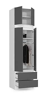 Armadio 2 Ante Rovere Sbiancato - Legno Melaminico 180cm - Con Cassetti E Appendiabiti Interno