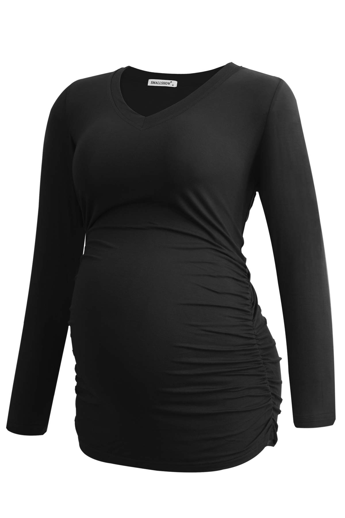 Smallshow Camicia premaman da donna con scollo a V, a maniche lunghe, increspata, per gravidanza