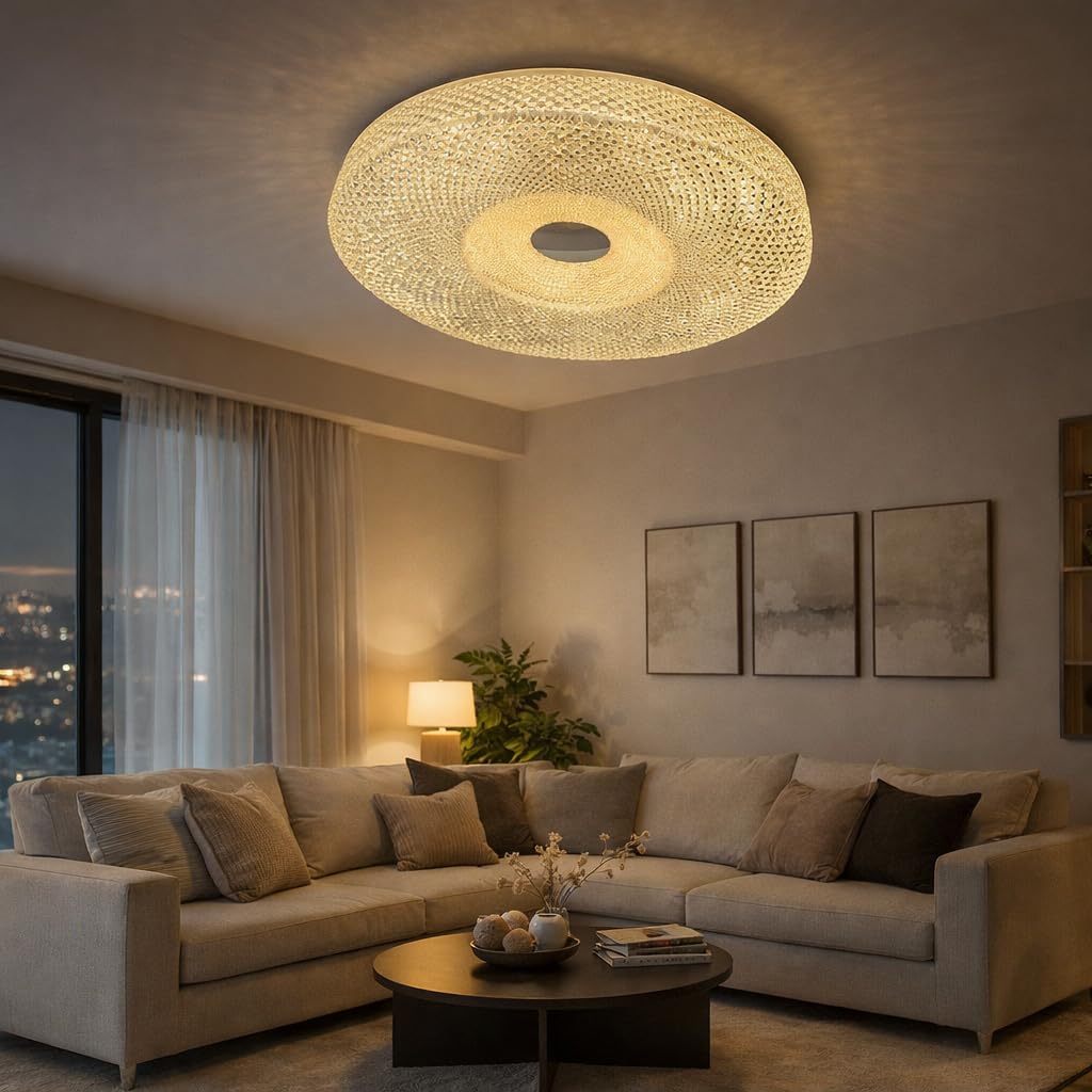 HDC Luxury Crystal Flush Mount LED Ceiling Light for Living Room | Decorative Round Crystal Ceiling Lamp | Warm White Modern Ceiling Light for Bedroom, Hall, Lounge & Home Decor (500mm)-image-28