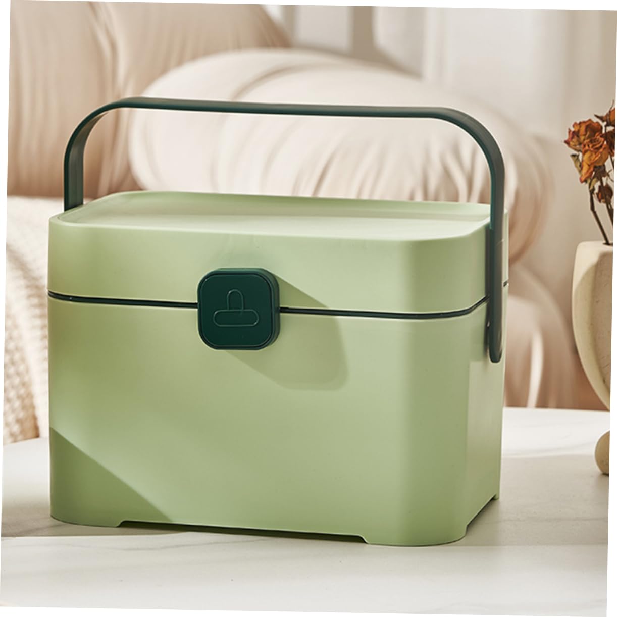 Scatola di Stoccaggio Portatile Maniglia in Plastica Verde | Organizer Multiuso per Gioielli e Articoli da Ufficio, Facile da Trasportare in Viaggio e Trasloco