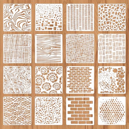 Juego de 16 plantillas de pintura, plantillas de pintura de textura mixta, plantillas de plástico para dibujo, plantillas de diseño textil, plantillas de pintura para manualidades, álbumes de