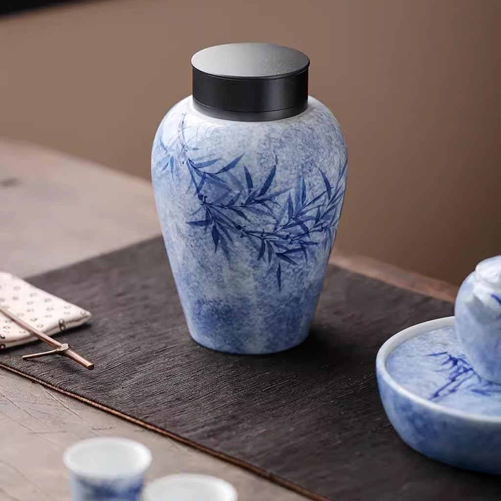 Organizador de bolsas de té Contenedor de almacenamiento de té Tarro de té grande de porcelana azul y blanca Tarro sellado de cerámica para el hogar Pu'er Envases de té sueltos Almacenamiento Tarro d